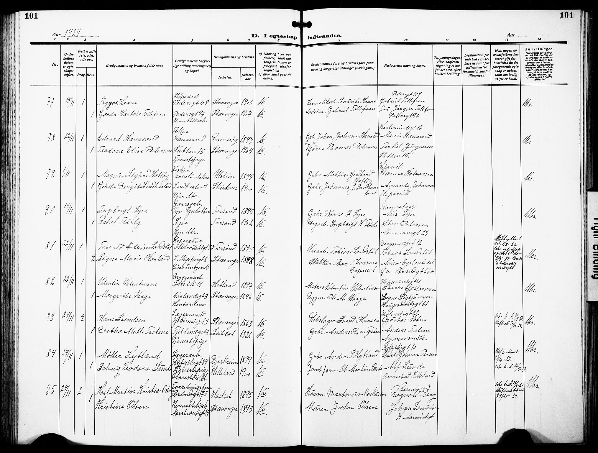 St. Johannes sokneprestkontor, AV/SAST-A-101814/001/30/30BB/L0007: Klokkerbok nr. B 7, 1917-1932, s. 101