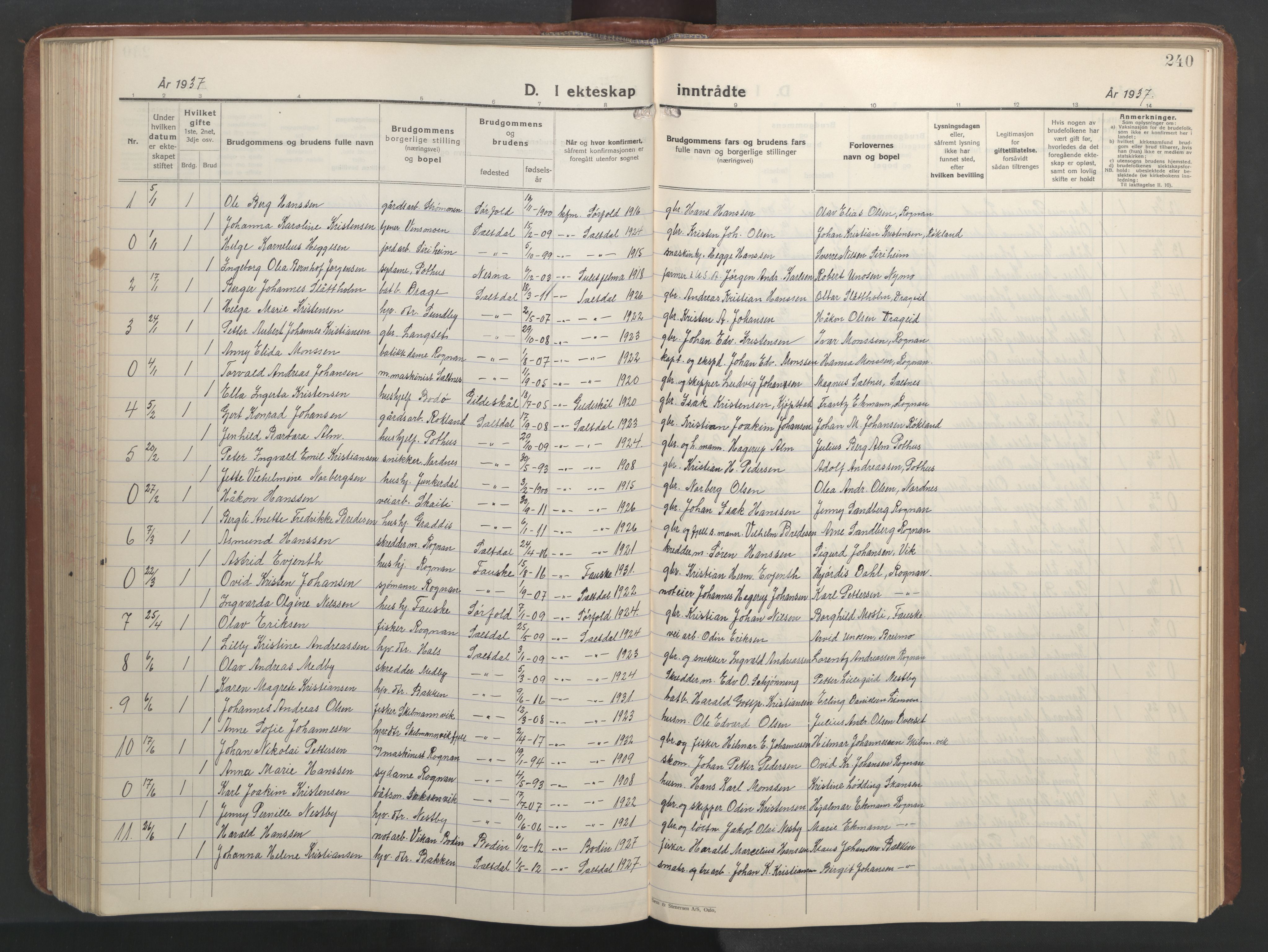 Ministerialprotokoller, klokkerbøker og fødselsregistre - Nordland, AV/SAT-A-1459/847/L0680: Klokkerbok nr. 847C08, 1930-1947, s. 240