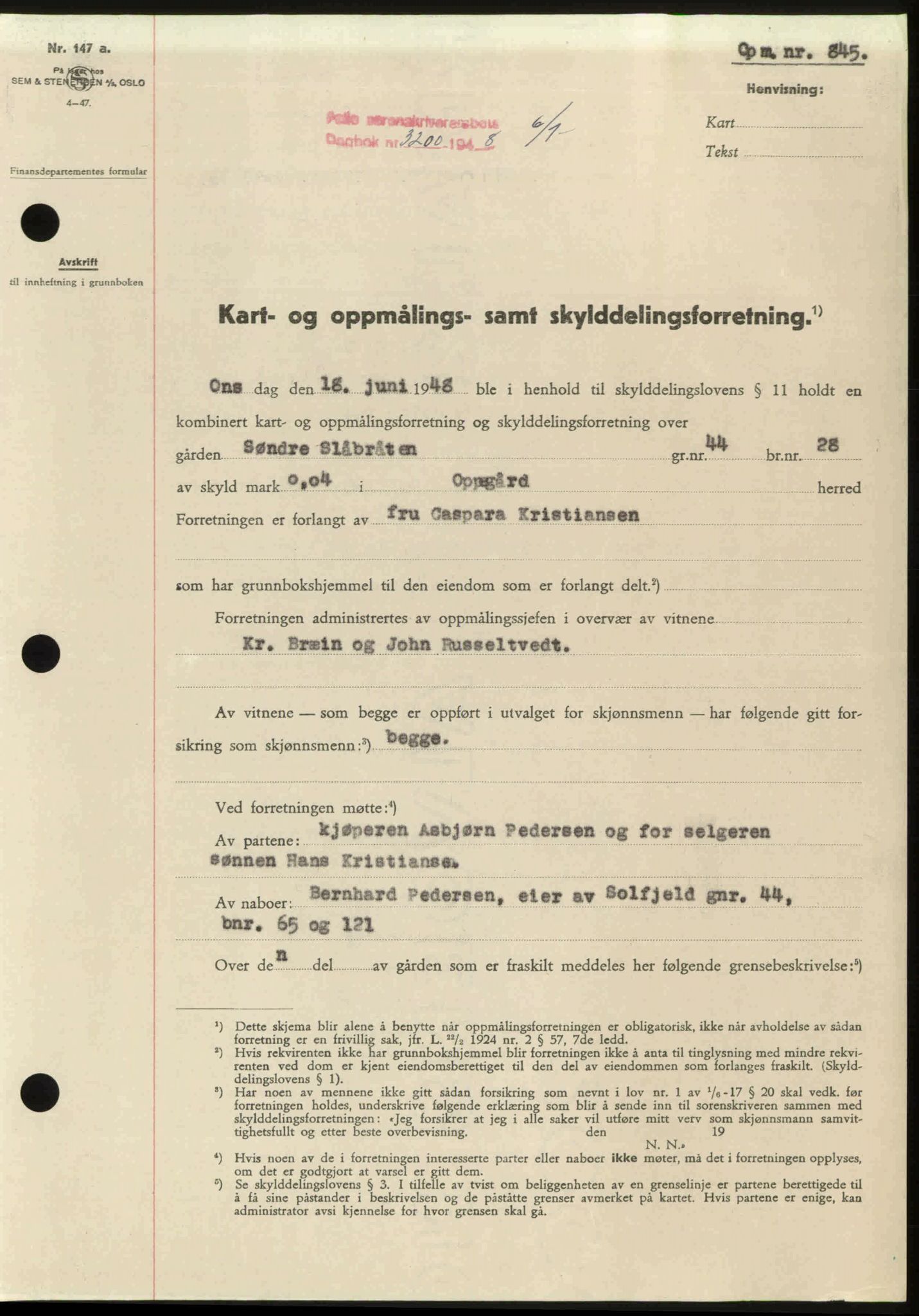 Follo sorenskriveri, SAO/A-10274/G/Ga/Gaa/L0085: Pantebok nr. I 85, 1948-1948, Dagboknr: 3200/1948