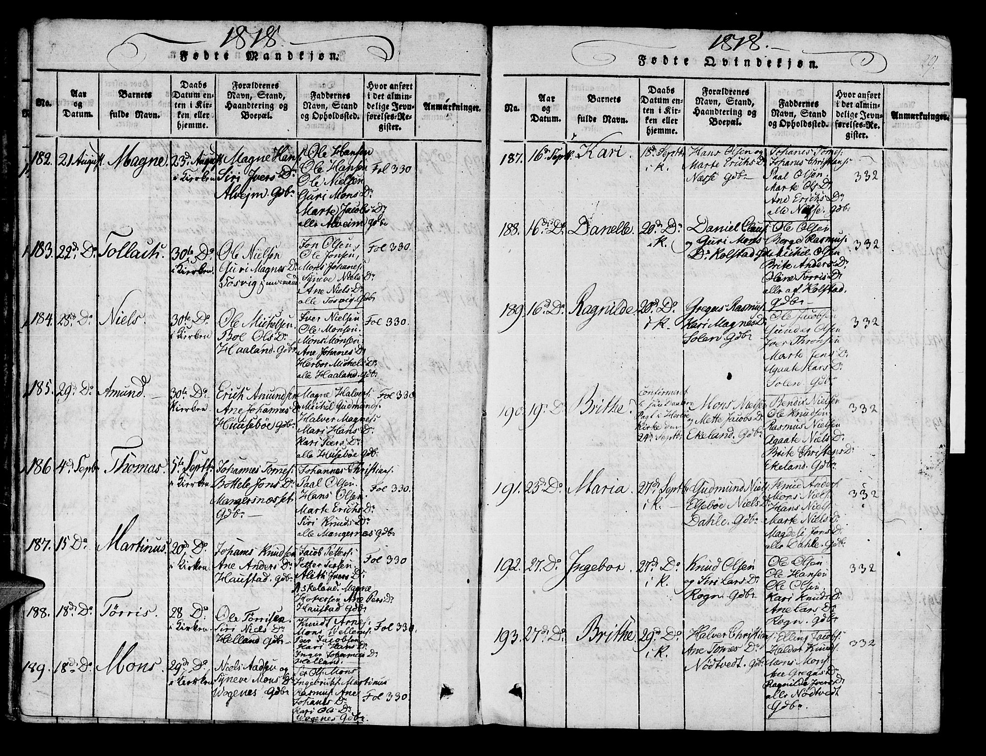 Manger sokneprestembete, AV/SAB-A-76801/H/Haa: Ministerialbok nr. A 3, 1816-1824, s. 29