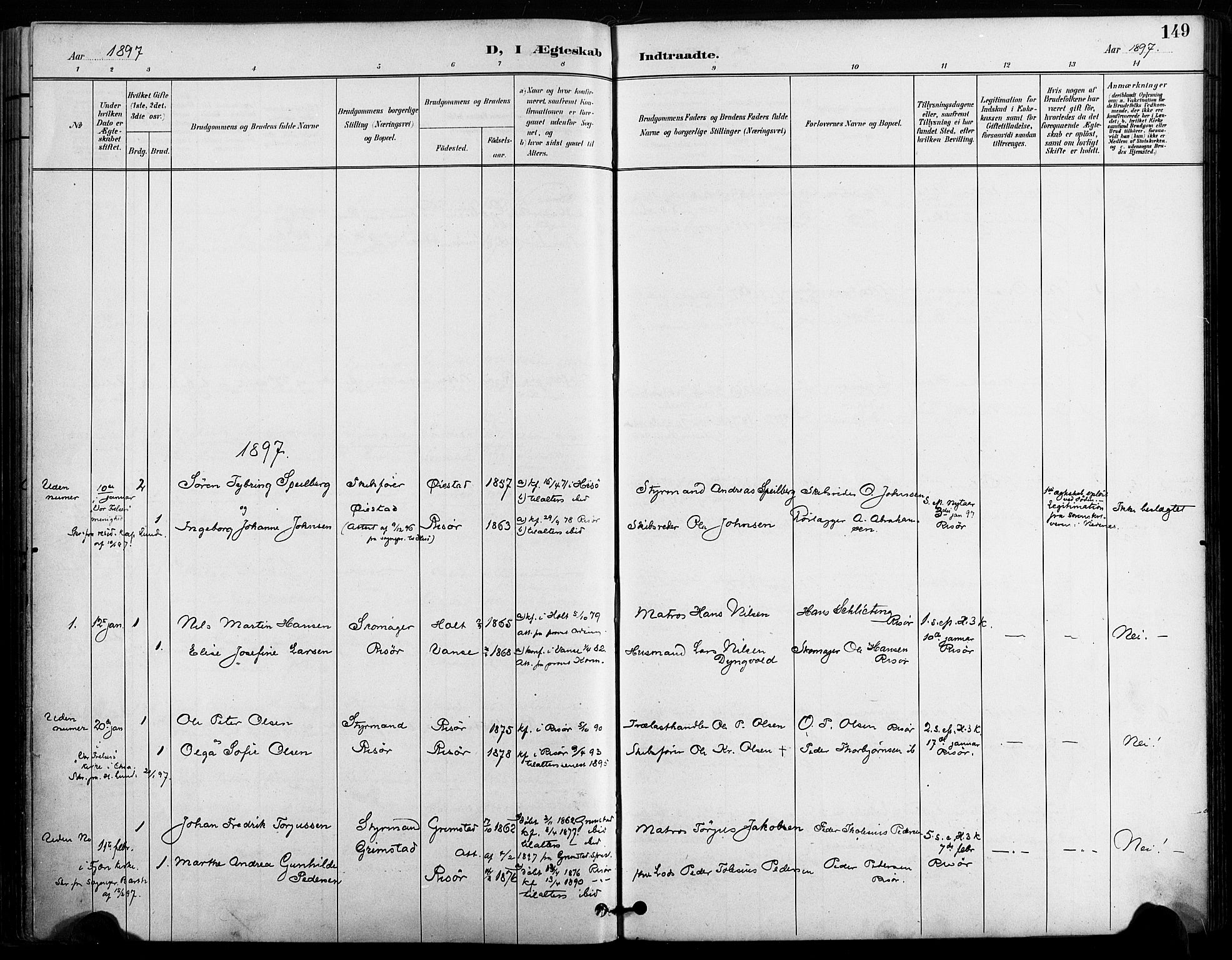 Risør sokneprestkontor, SAK/1111-0035/F/Fa/L0010: Ministerialbok nr. A 10, 1896-1906, s. 149