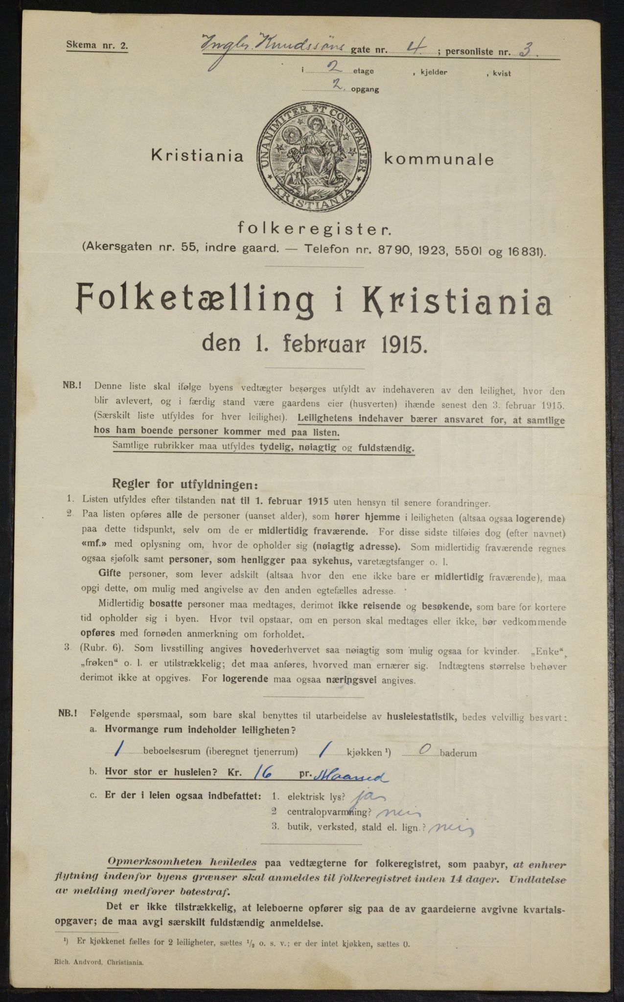 OBA, Kommunal folketelling 1.2.1915 for Kristiania, 1915, s. 43319
