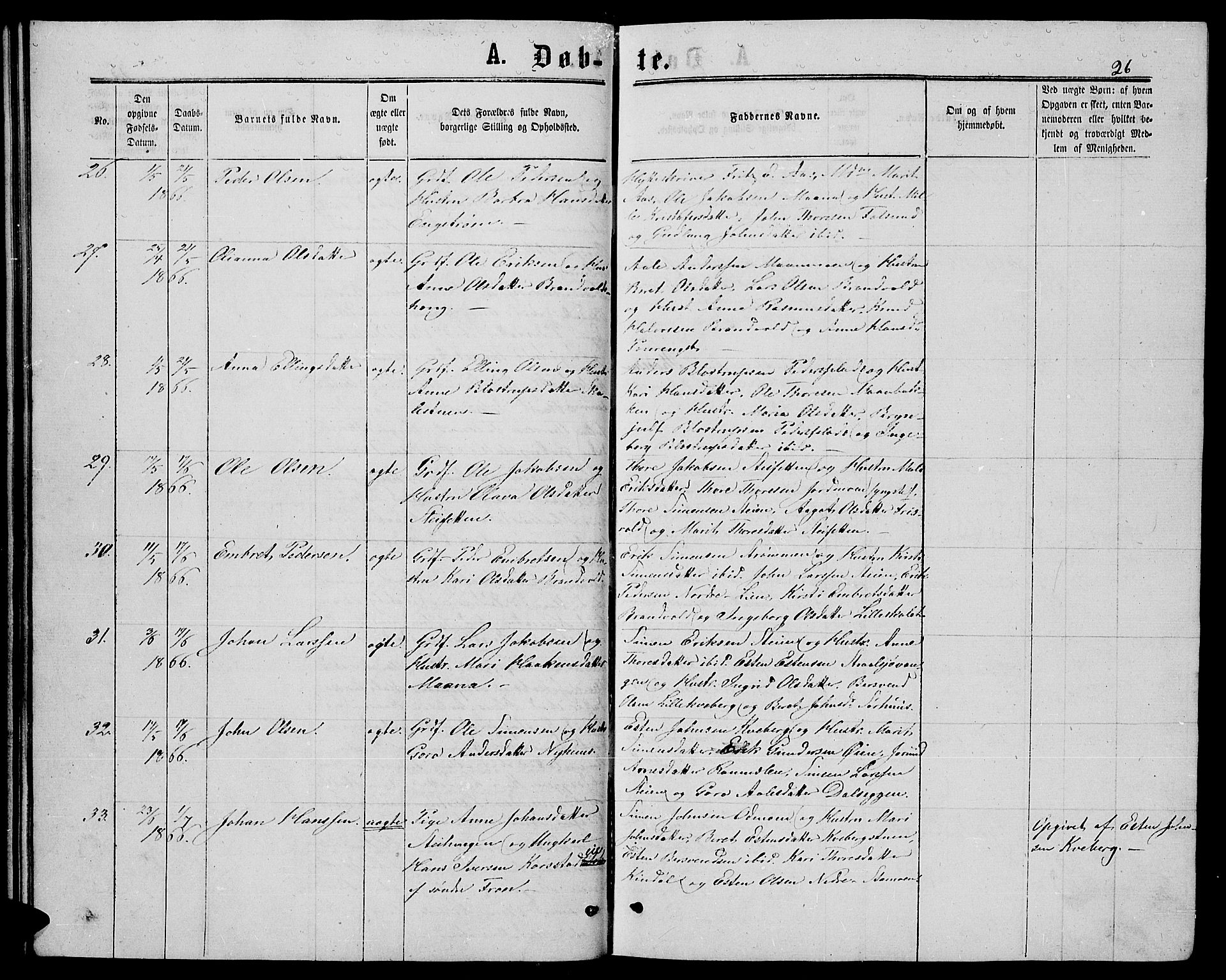 Alvdal prestekontor, SAH/PREST-060/H/Ha/Hab/L0002: Klokkerbok nr. 2, 1863-1878, s. 26