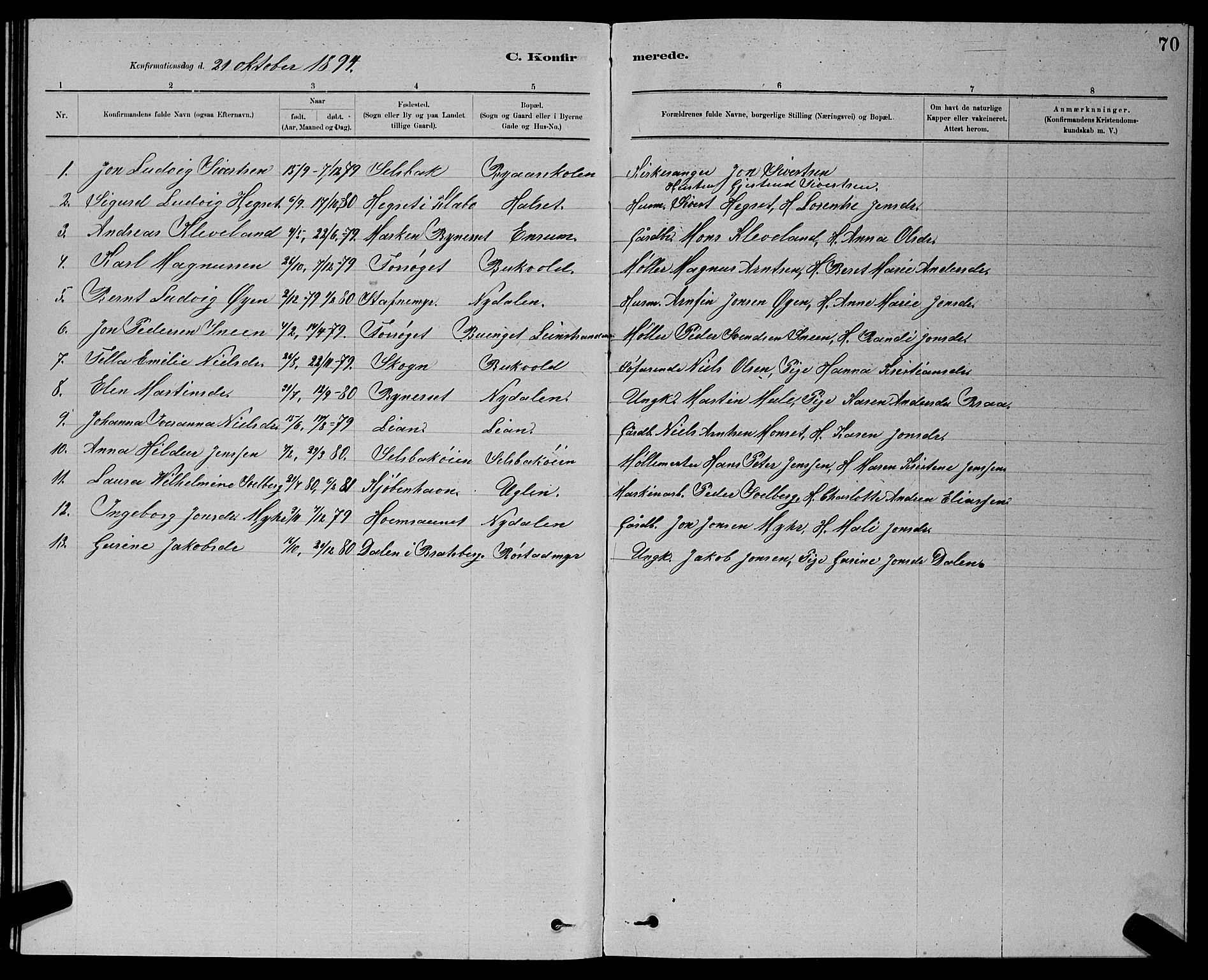 Ministerialprotokoller, klokkerbøker og fødselsregistre - Sør-Trøndelag, SAT/A-1456/611/L0354: Klokkerbok nr. 611C02, 1881-1896, s. 70