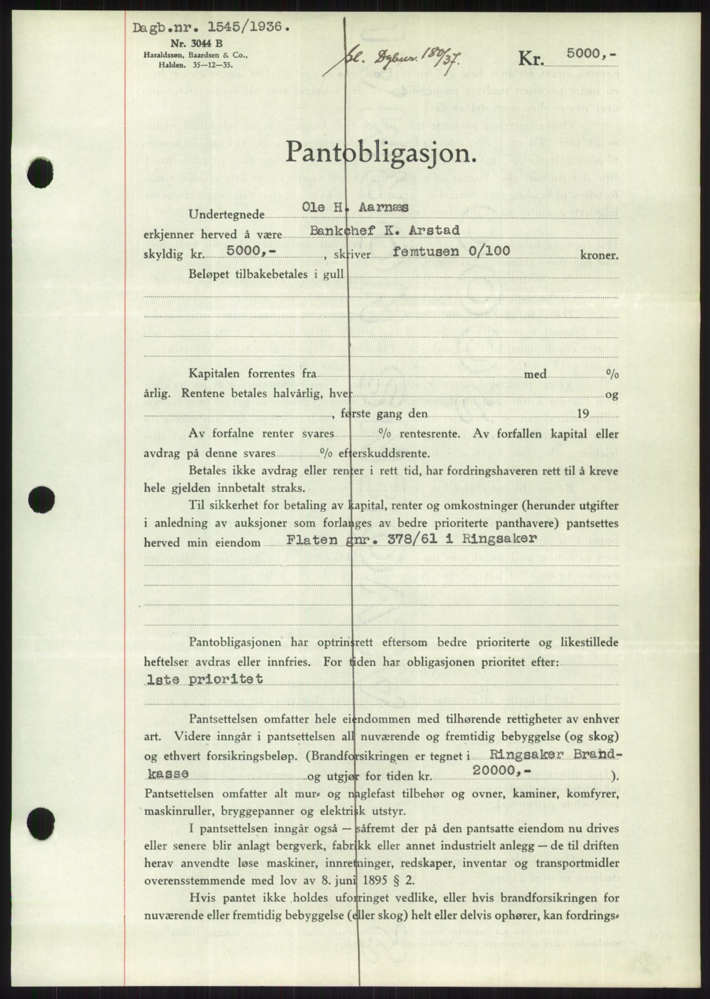Nord-Hedmark sorenskriveri, SAH/TING-012/H/Hb/Hbf/L0001: Pantebok nr. B1, 1936-1936, Dagboknr: 1545/1936