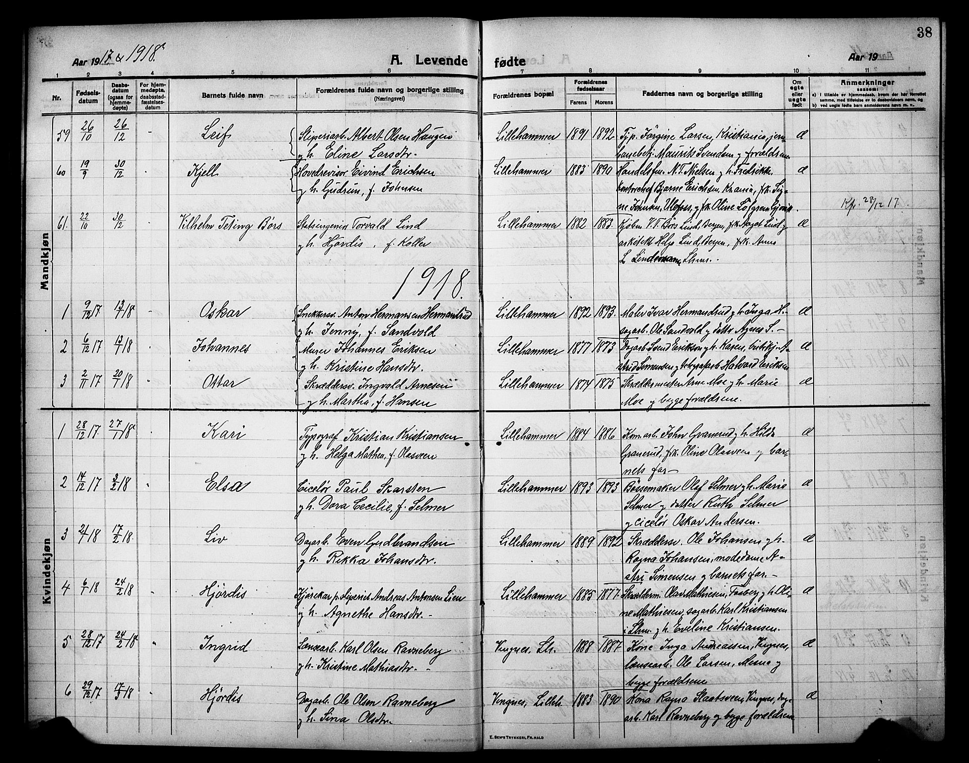 Lillehammer prestekontor, AV/SAH-PREST-088/H/Ha/Hab/L0002: Klokkerbok nr. 2, 1913-1929, s. 38