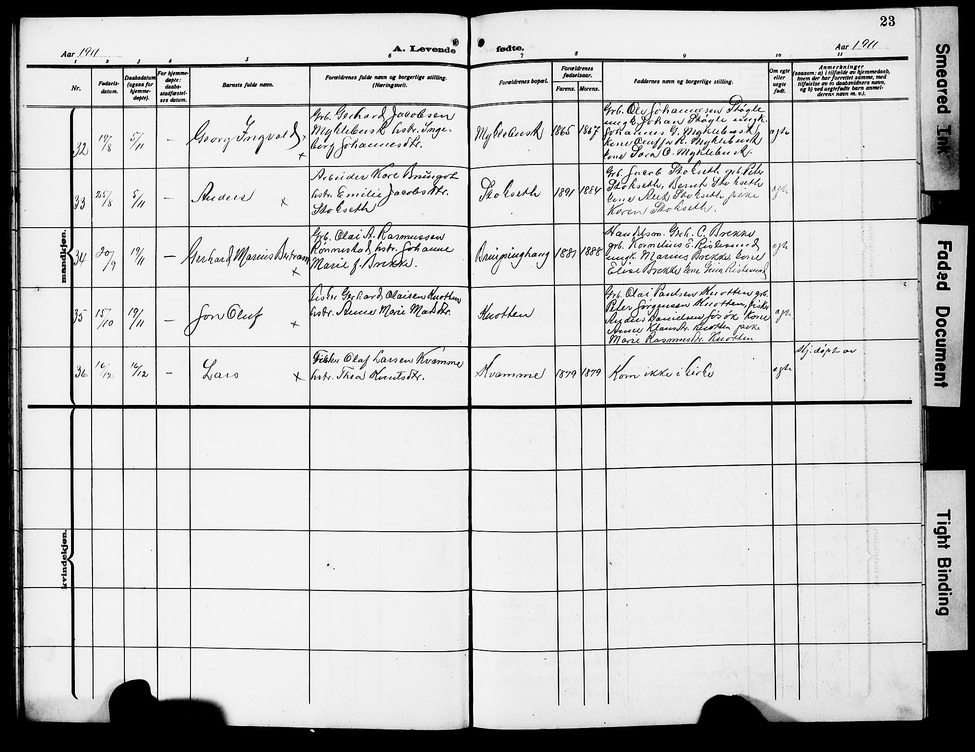 Ministerialprotokoller, klokkerbøker og fødselsregistre - Møre og Romsdal, AV/SAT-A-1454/503/L0050: Klokkerbok nr. 503C05, 1909-1922, s. 23