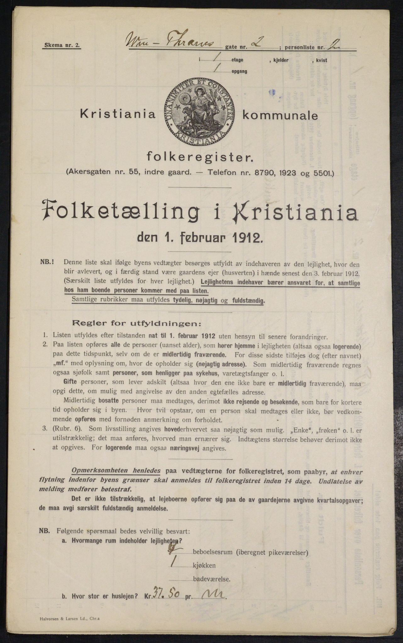 OBA, Kommunal folketelling 1.2.1912 for Kristiania, 1912, s. 126206