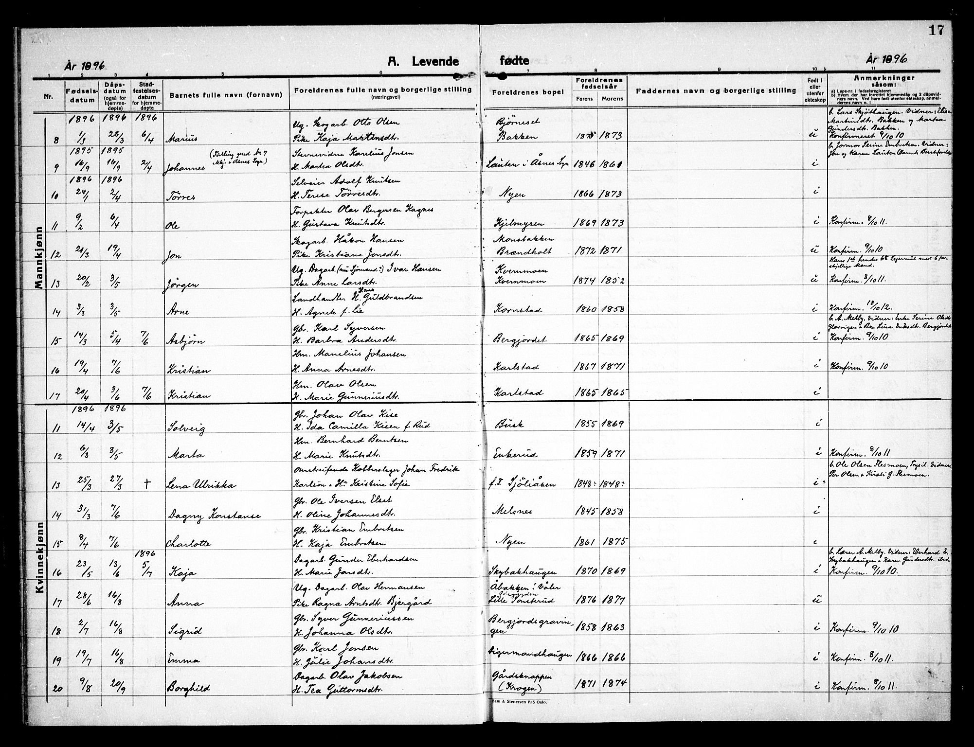 Åsnes prestekontor, AV/SAH-PREST-042/H/Ha/Haa/L0000D: Ministerialbok nr. 0B, 1890-1929, s. 17