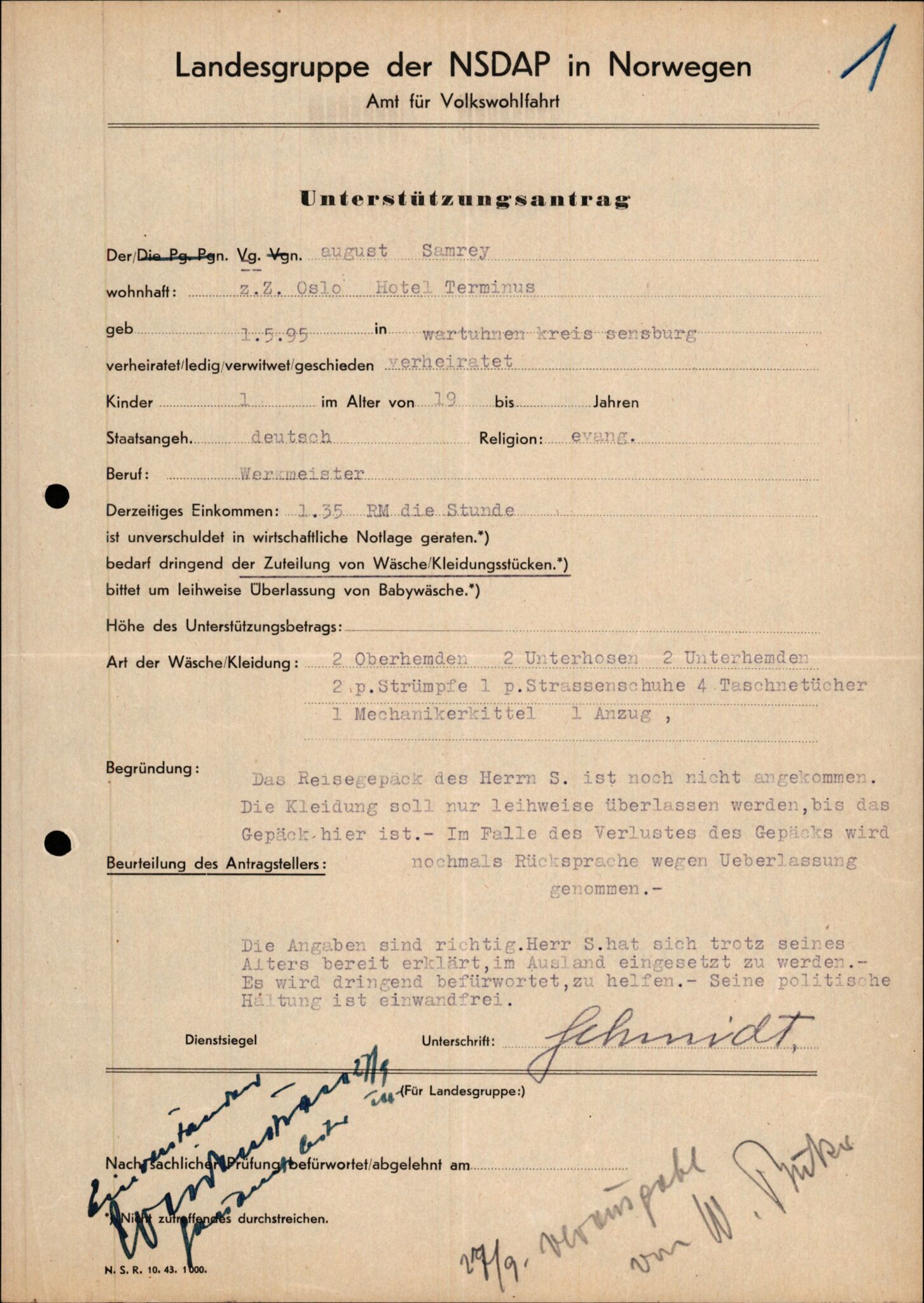 Forsvarets Overkommando. 2 kontor. Arkiv 11.4. Spredte tyske arkivsaker, AV/RA-RAFA-7031/D/Dar/Darb/L0015: Reichskommissariat - NSDAP in Norwegen, 1938-1945, s. 995