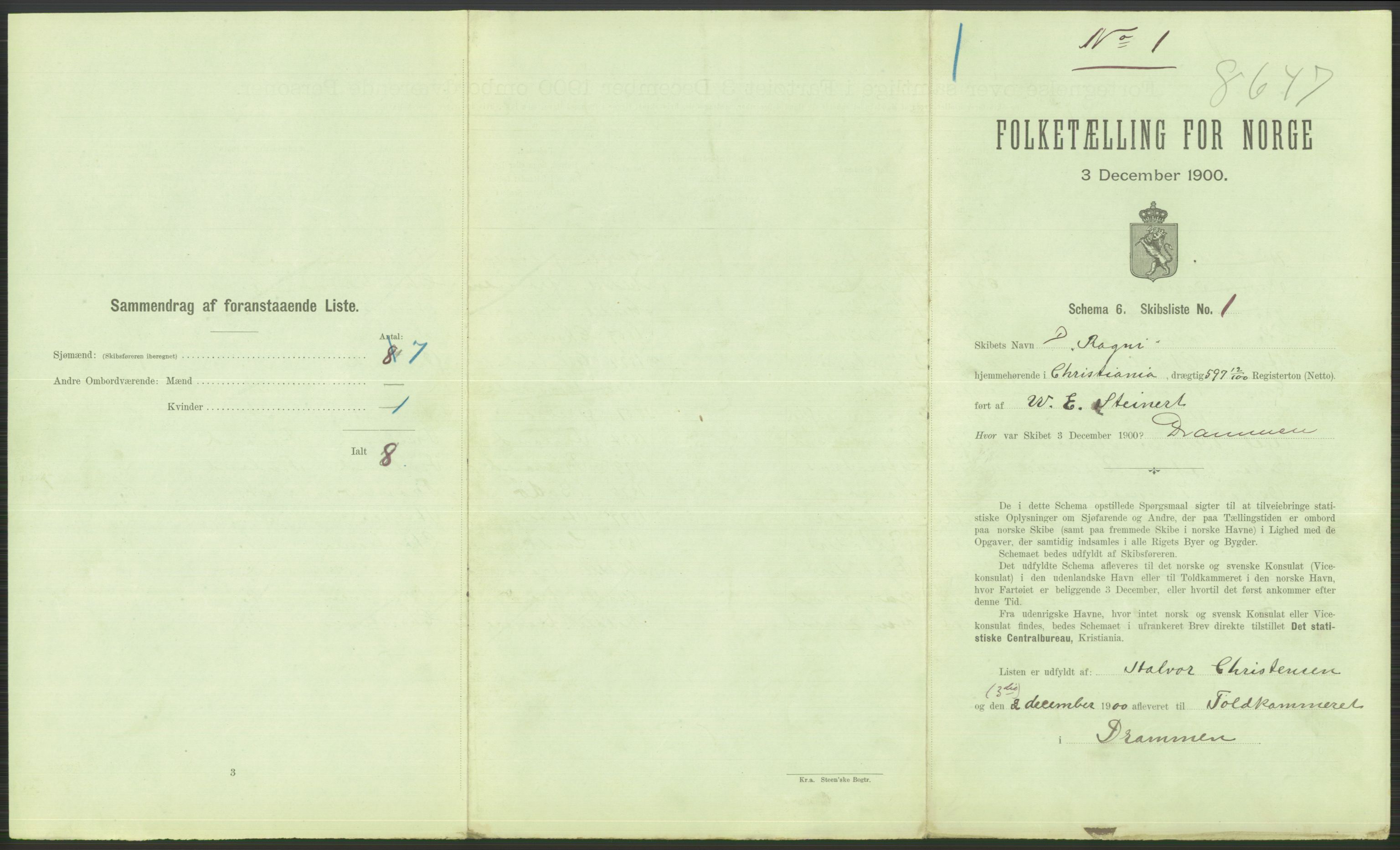 RA, Folketelling 1900 - skipslister med personlister for skip i norske havner, utenlandske havner og til havs, 1900, s. 377