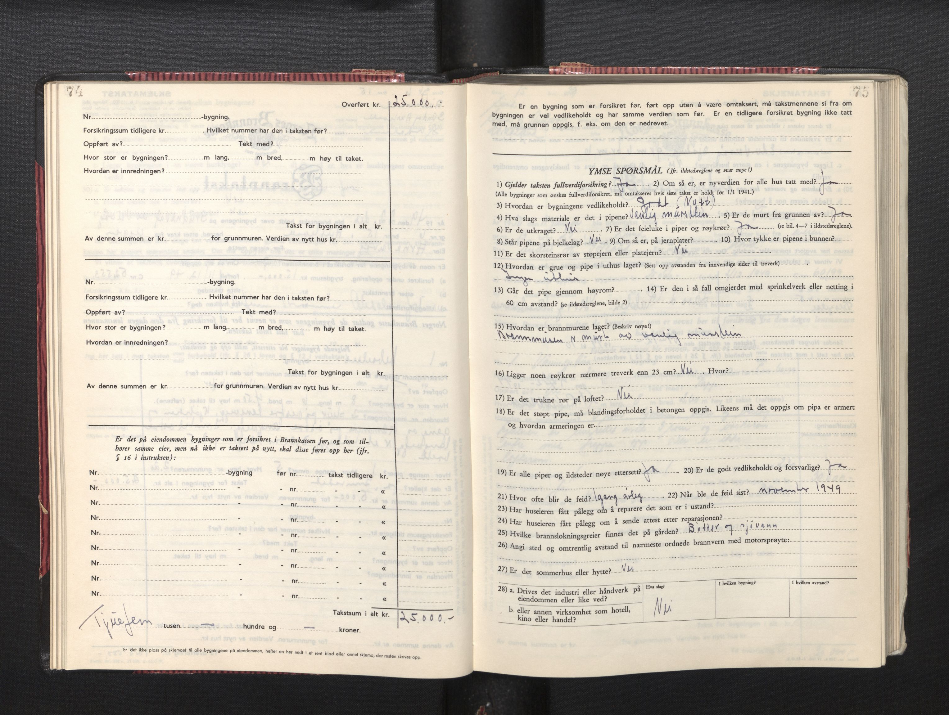 Lensmannen i Sund og Austevoll, AV/SAB-A-35201/0012/L0005: Branntakstprotokoll, skjematakst, 1949-1955, s. 74-75