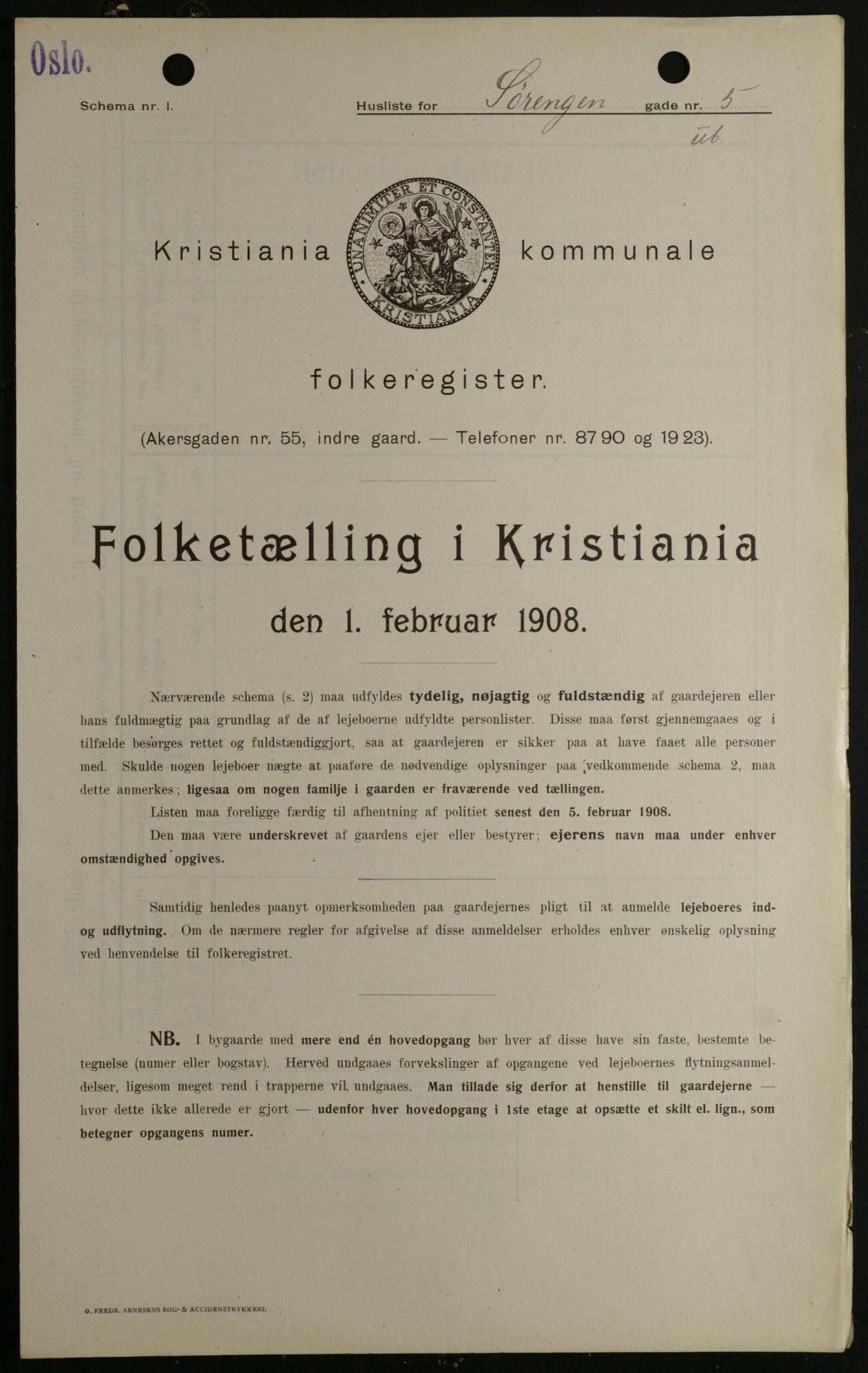 OBA, Kommunal folketelling 1.2.1908 for Kristiania kjøpstad, 1908, s. 95632