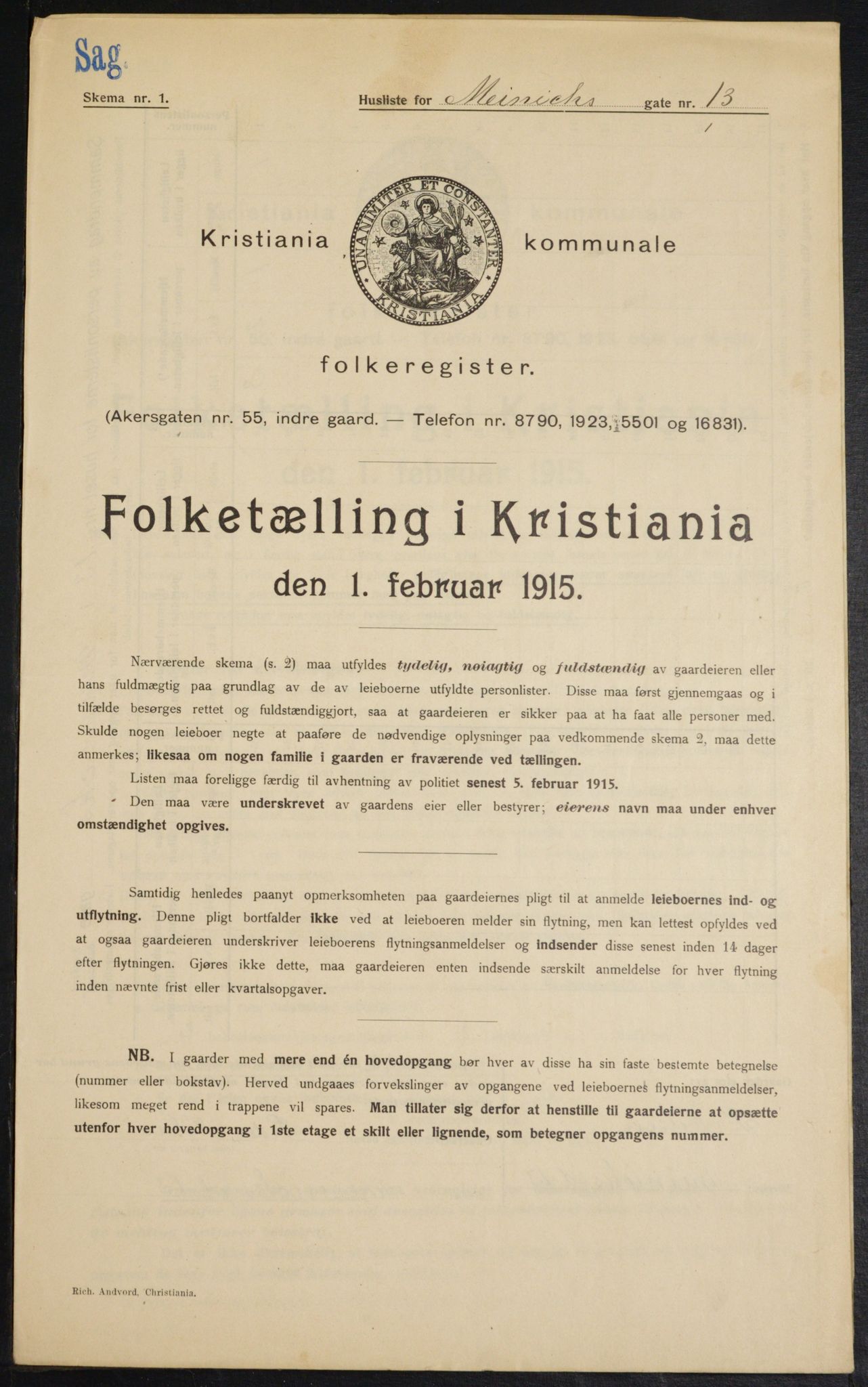 OBA, Kommunal folketelling 1.2.1915 for Kristiania, 1915, s. 1170