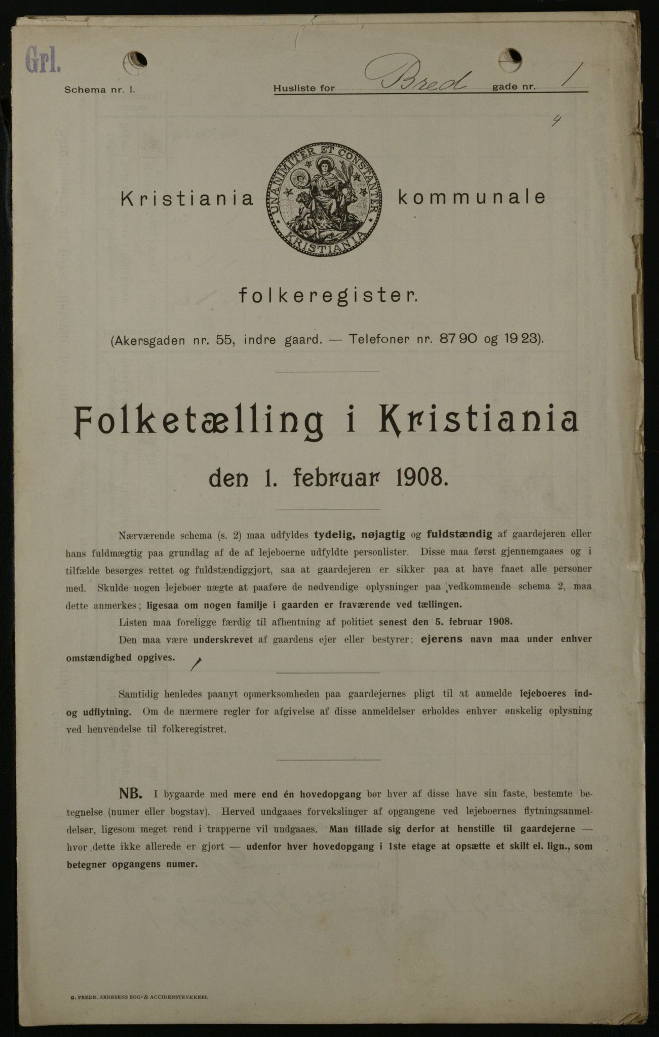 OBA, Kommunal folketelling 1.2.1908 for Kristiania kjøpstad, 1908, s. 7891