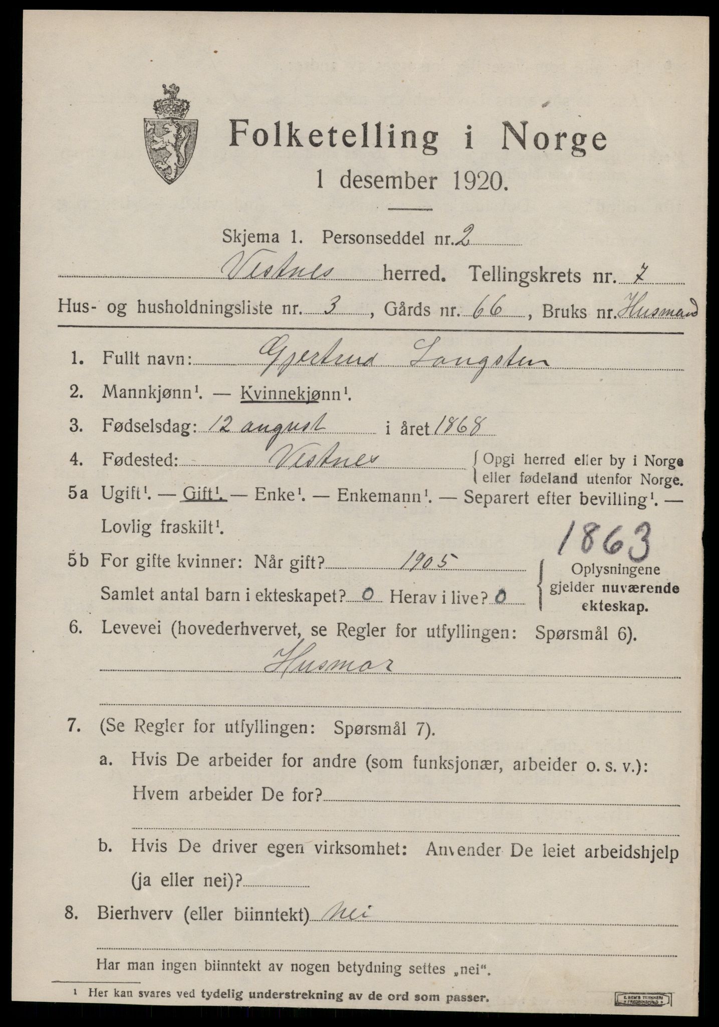 SAT, Folketelling 1920 for 1535 Vestnes herred, 1920, s. 5127