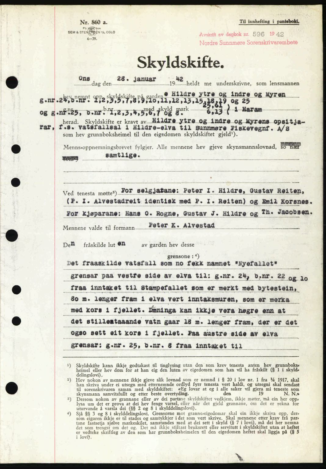 Nordre Sunnmøre sorenskriveri, AV/SAT-A-0006/1/2/2C/2Ca: Pantebok nr. A13, 1942-1942, Dagboknr: 596/1942