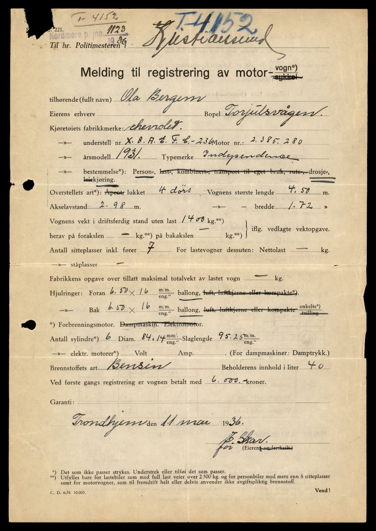 Møre og Romsdal vegkontor - Ålesund trafikkstasjon, AV/SAT-A-4099/F/Fe/L0003: Registreringskort for kjøretøy T 232 - T 340, 1927-1998, s. 2943