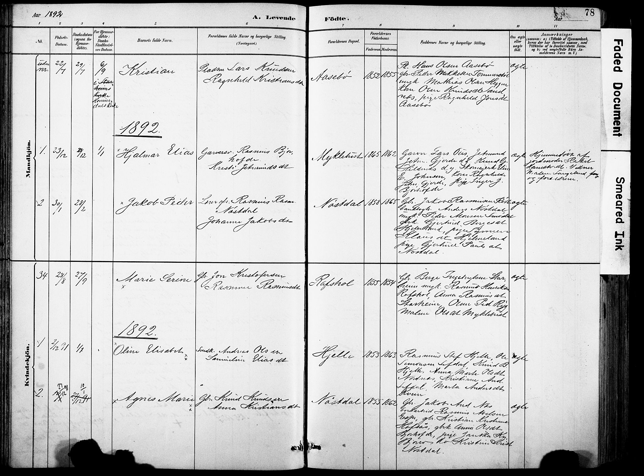 Eid sokneprestembete, AV/SAB-A-82301/H/Hab/Habb/L0002: Klokkerbok nr. B 2, 1882-1907, s. 78