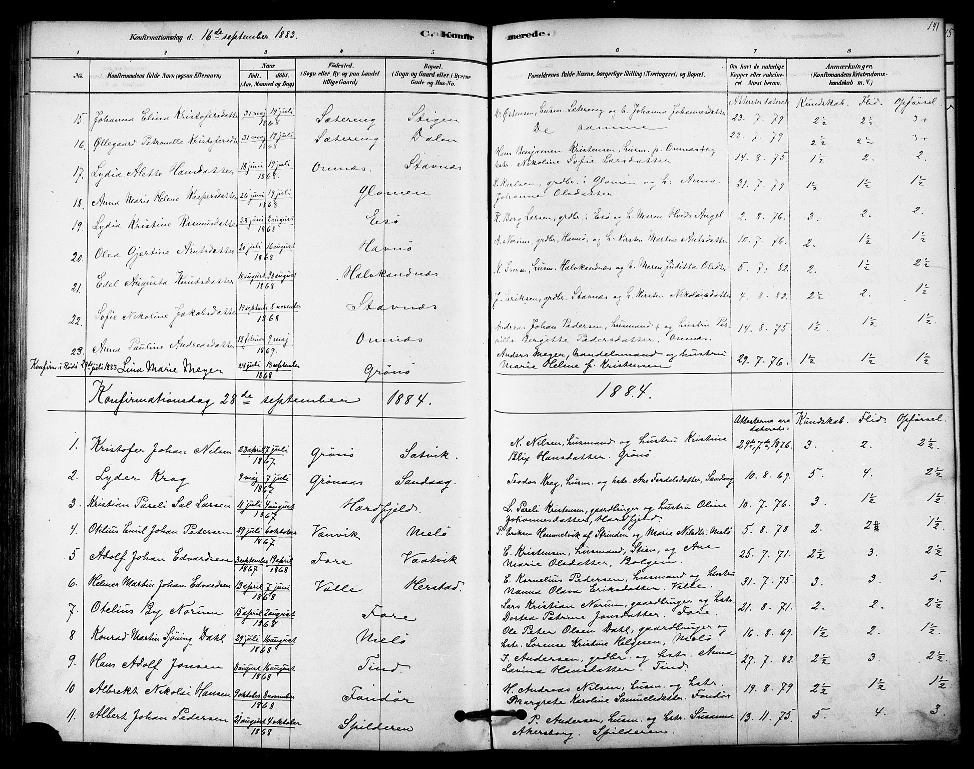 Ministerialprotokoller, klokkerbøker og fødselsregistre - Nordland, AV/SAT-A-1459/843/L0626: Ministerialbok nr. 843A01, 1878-1907, s. 141