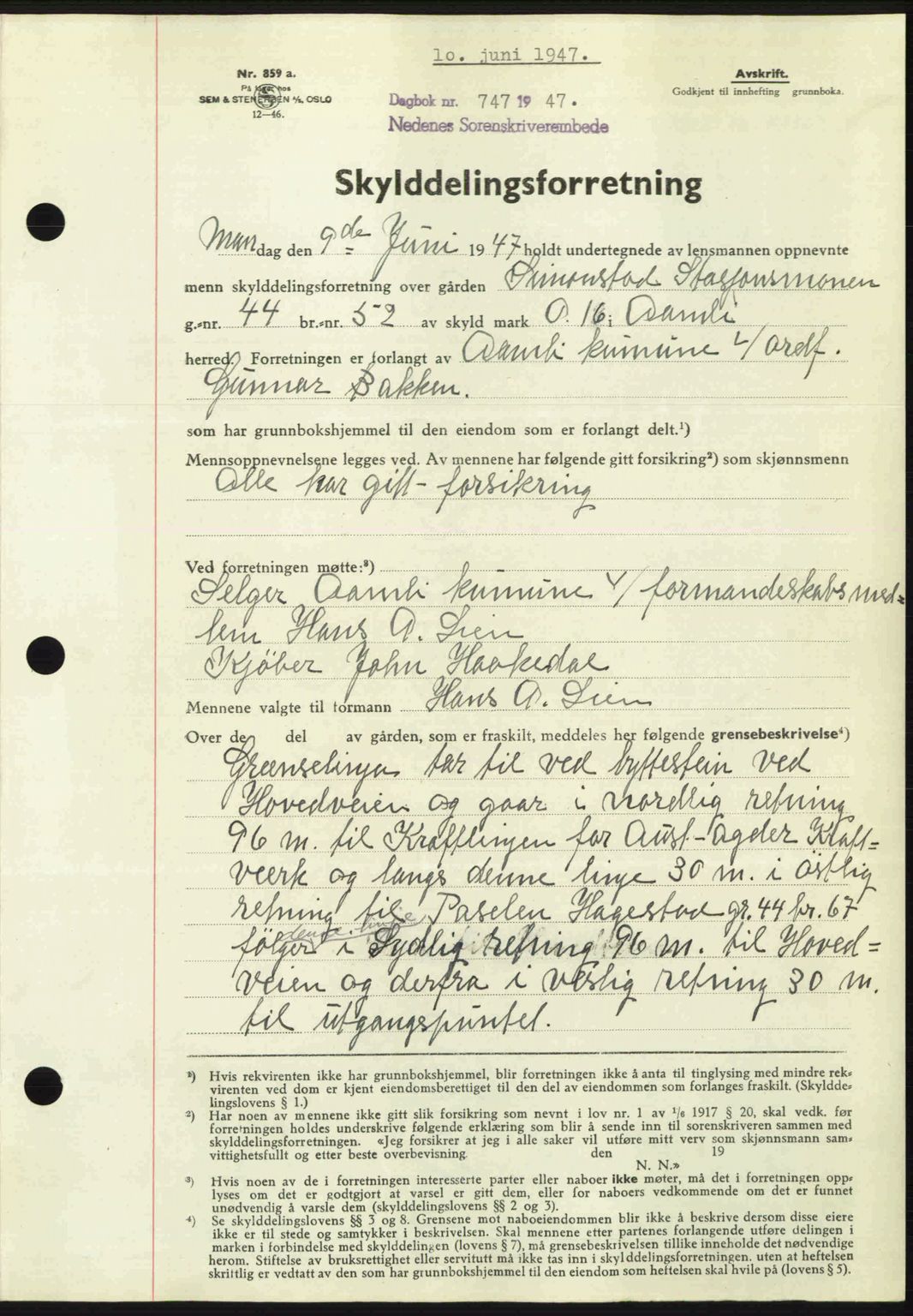 Nedenes sorenskriveri, AV/SAK-1221-0006/G/Gb/Gba/L0057: Pantebok nr. A9, 1947-1947, Dagboknr: 747/1947