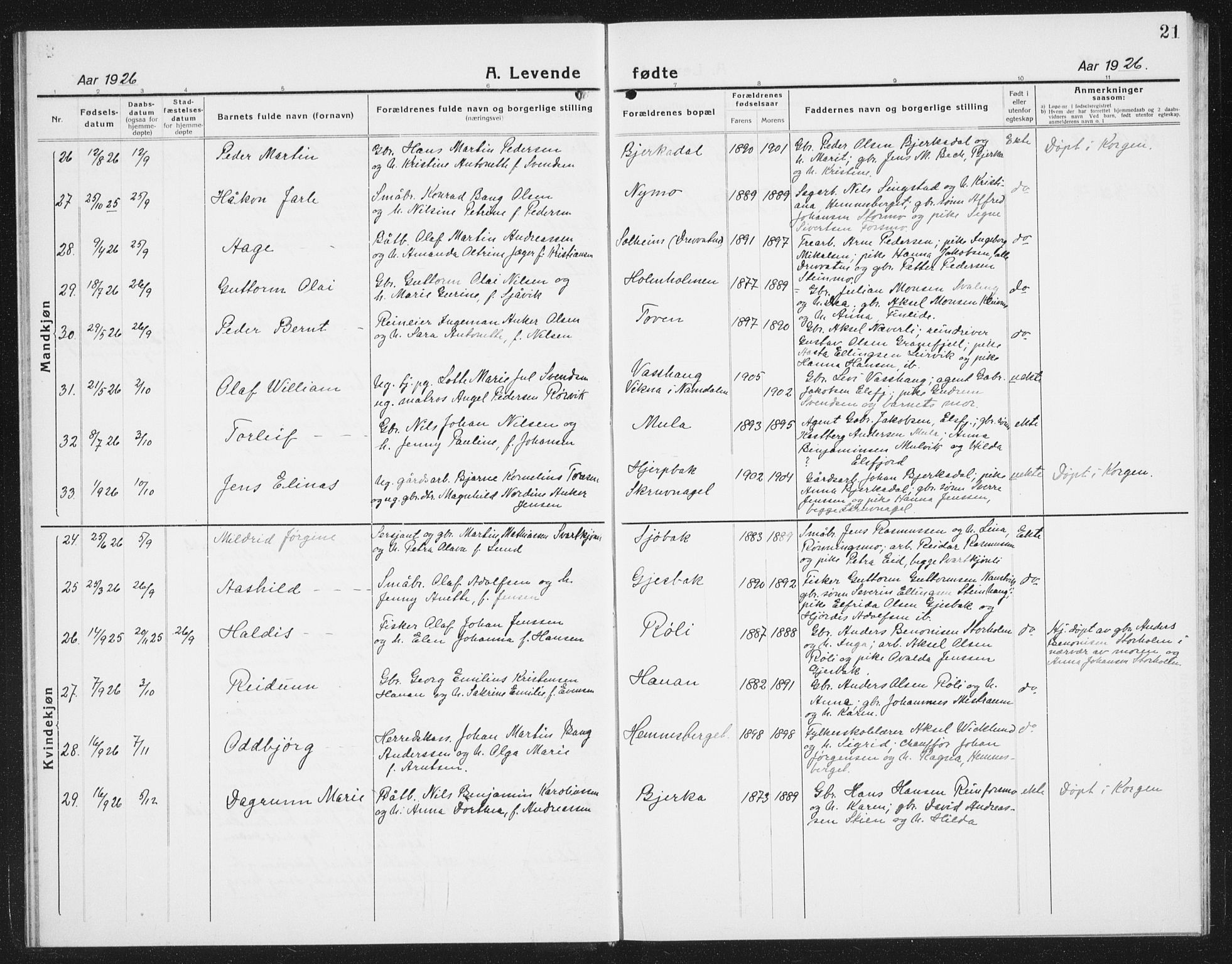 Ministerialprotokoller, klokkerbøker og fødselsregistre - Nordland, AV/SAT-A-1459/825/L0372: Klokkerbok nr. 825C09, 1923-1940, s. 21