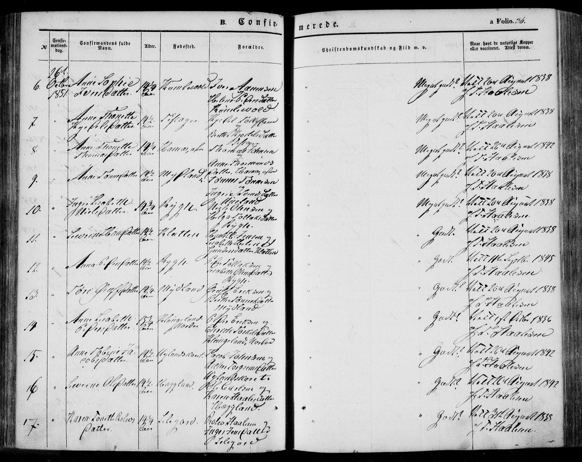 Bakke sokneprestkontor, AV/SAK-1111-0002/F/Fa/Faa/L0005: Ministerialbok nr. A 5, 1847-1855, s. 36