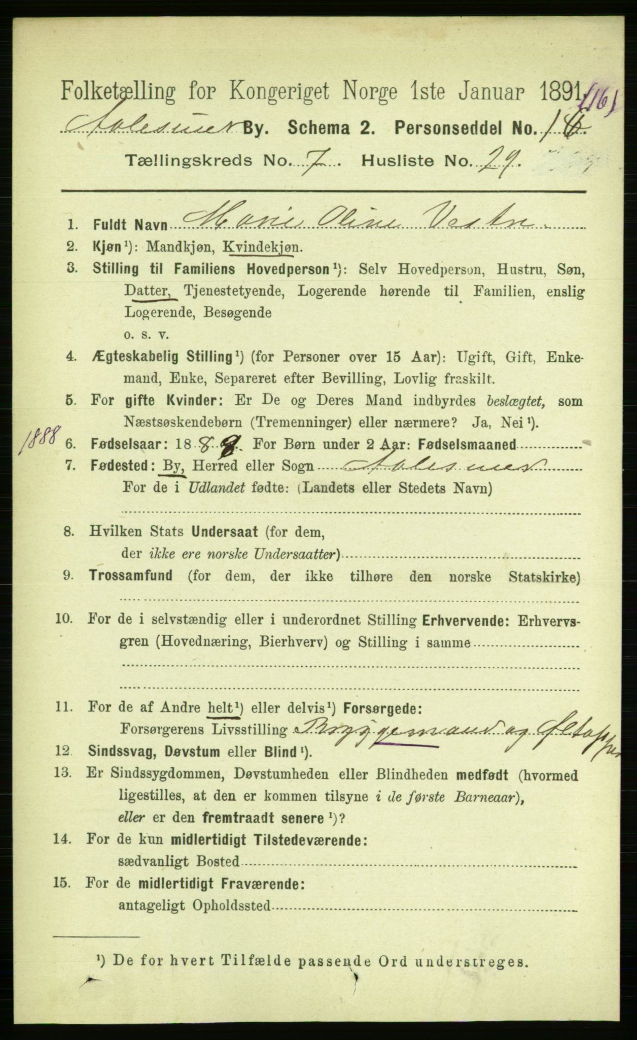 RA, Folketelling 1891 for 1501 Ålesund kjøpstad, 1891, s. 5761
