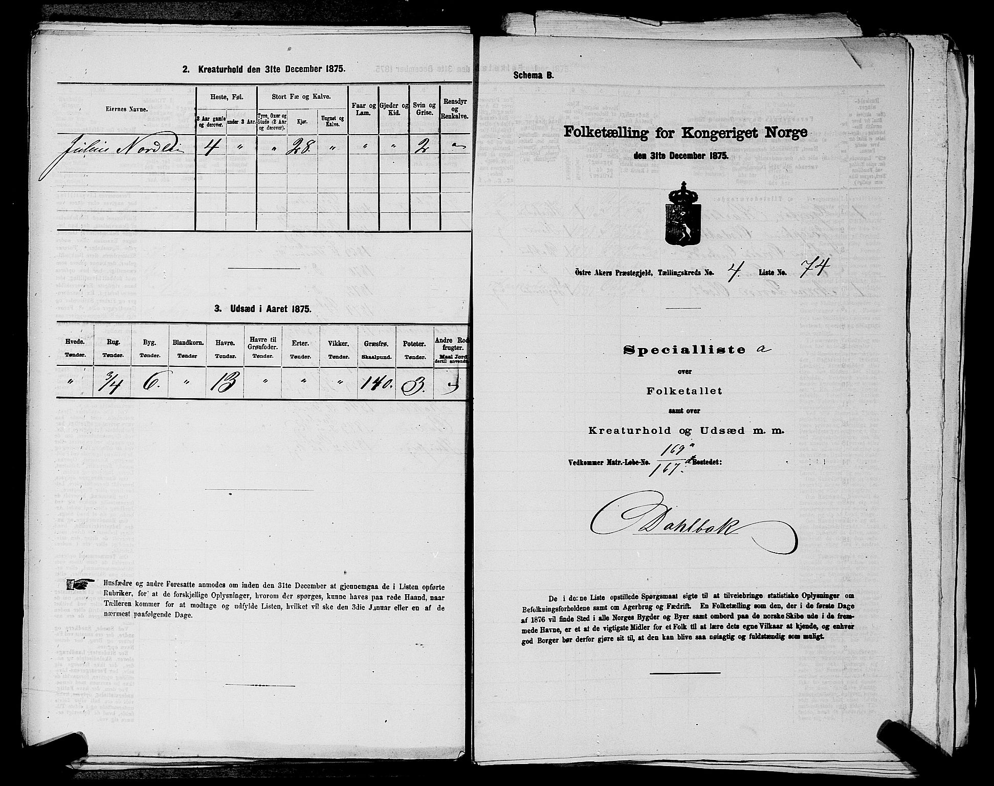 RA, Folketelling 1875 for 0218bP Østre Aker prestegjeld, 1875, s. 1315