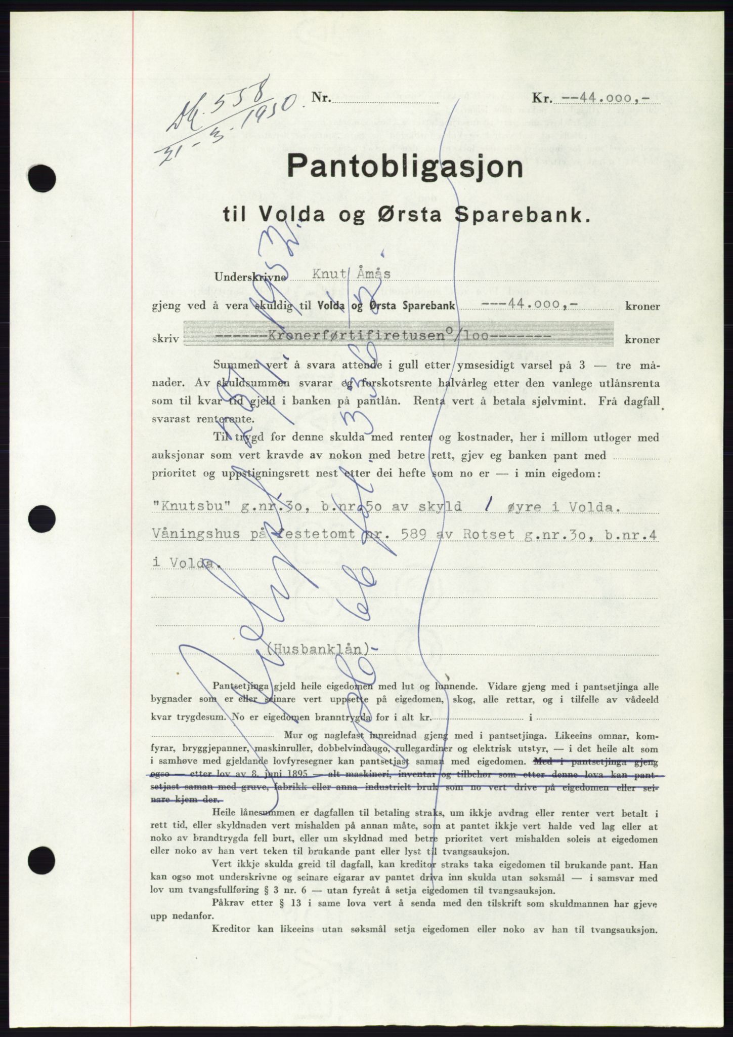 Søre Sunnmøre sorenskriveri, SAT/A-4122/1/2/2C/L0118: Pantebok nr. 6B, 1949-1950, Dagboknr: 558/1950