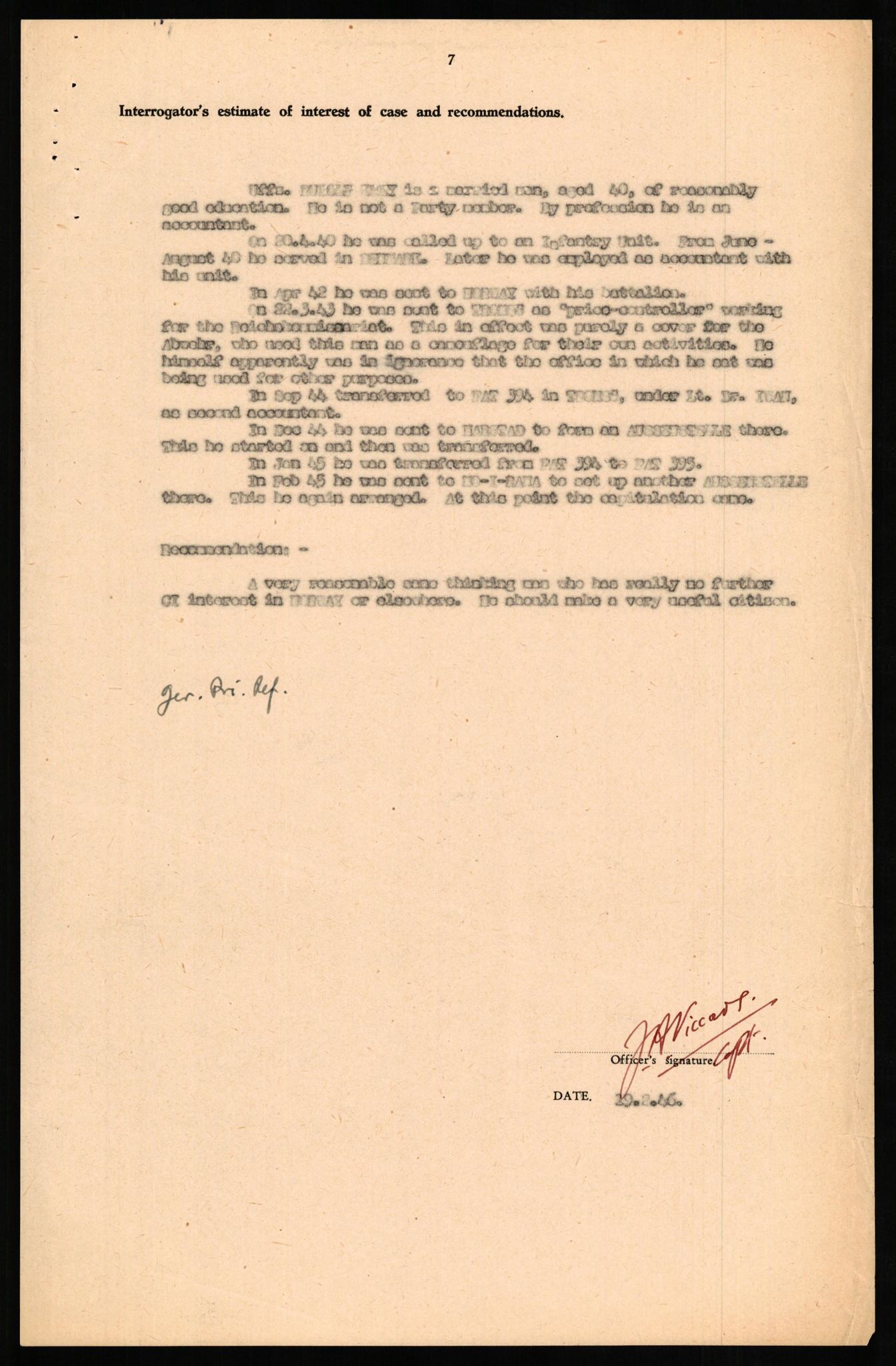 Forsvaret, Forsvarets overkommando II, AV/RA-RAFA-3915/D/Db/L0018: CI Questionaires. Tyske okkupasjonsstyrker i Norge. Tyskere., 1945-1946, s. 175