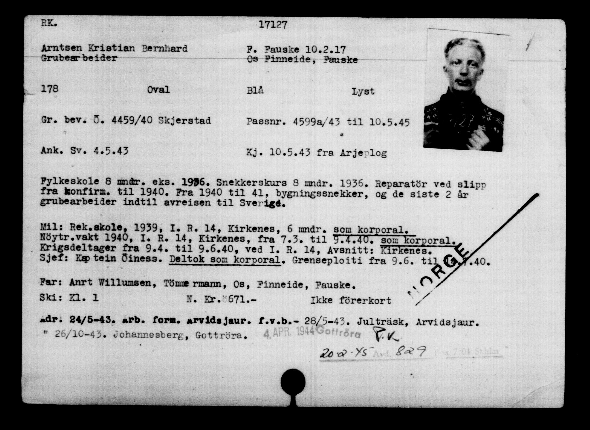 Utenriksstasjonene, Legasjonen i Stockholm, Flyktningkontoret, AV/RA-S-6753/V/Va/L0008: Kjesäterkartoteket, flyktninger med registreringsnr. 15700-18547, 1940-1945, s. 1571