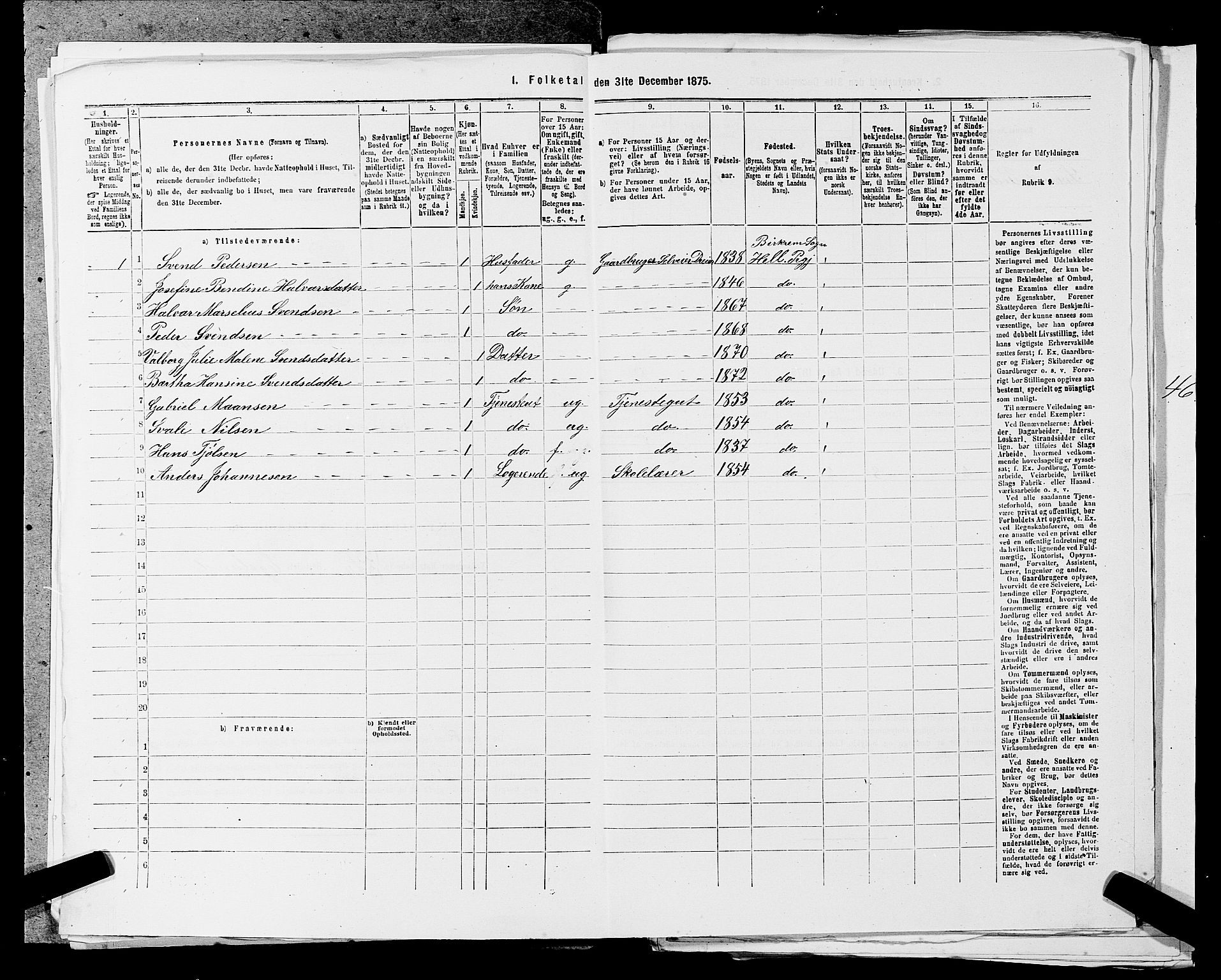 SAST, Folketelling 1875 for 1115P Helleland prestegjeld, 1875, s. 856