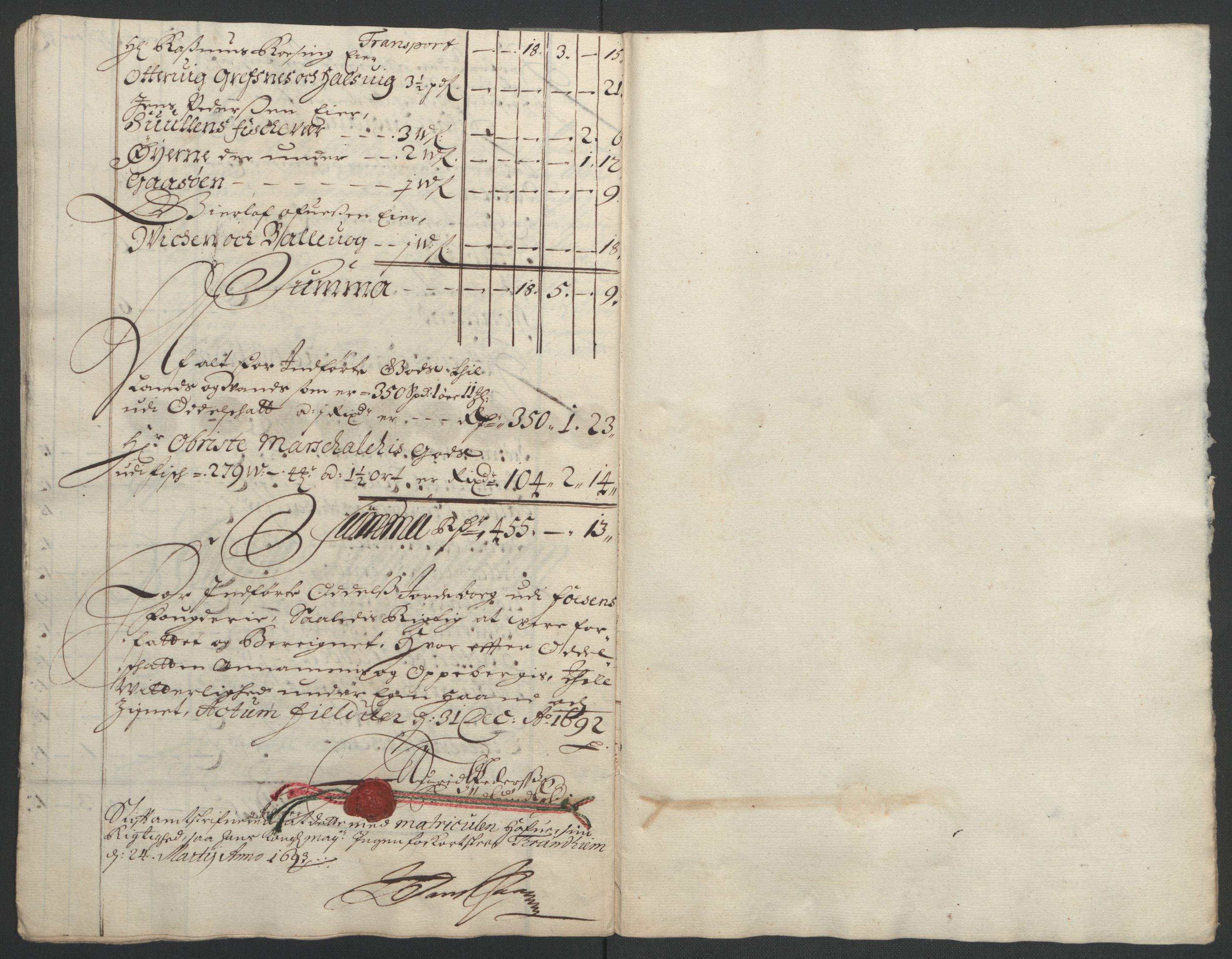 Rentekammeret inntil 1814, Reviderte regnskaper, Fogderegnskap, AV/RA-EA-4092/R57/L3849: Fogderegnskap Fosen, 1692-1693, s. 105