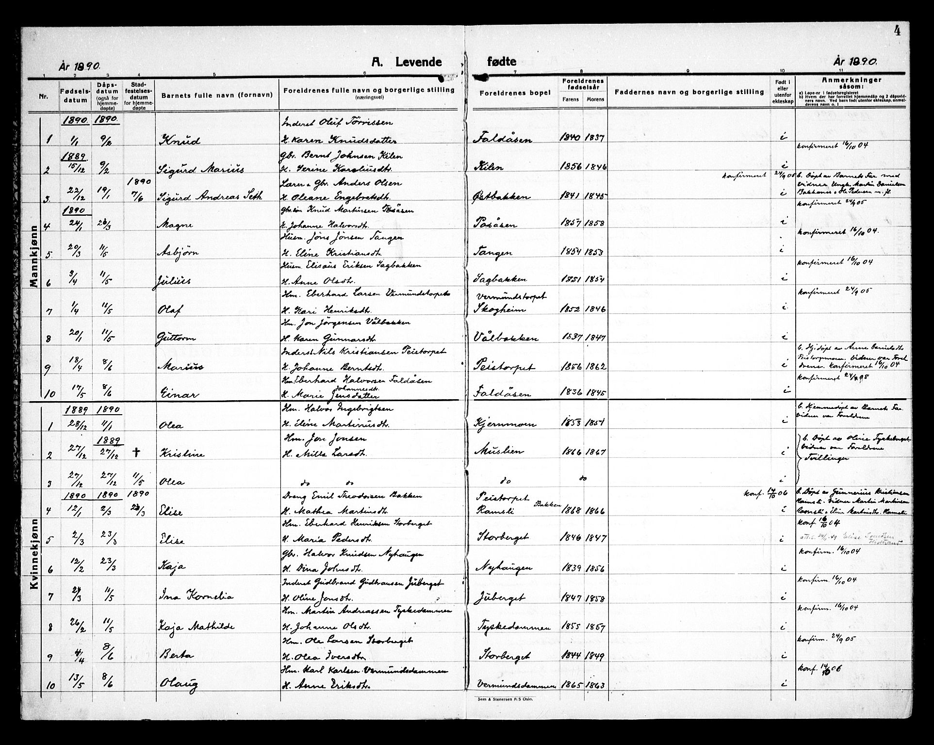 Åsnes prestekontor, AV/SAH-PREST-042/H/Ha/Haa/L0000E: Ministerialbok nr. 0C, 1890-1929, s. 4