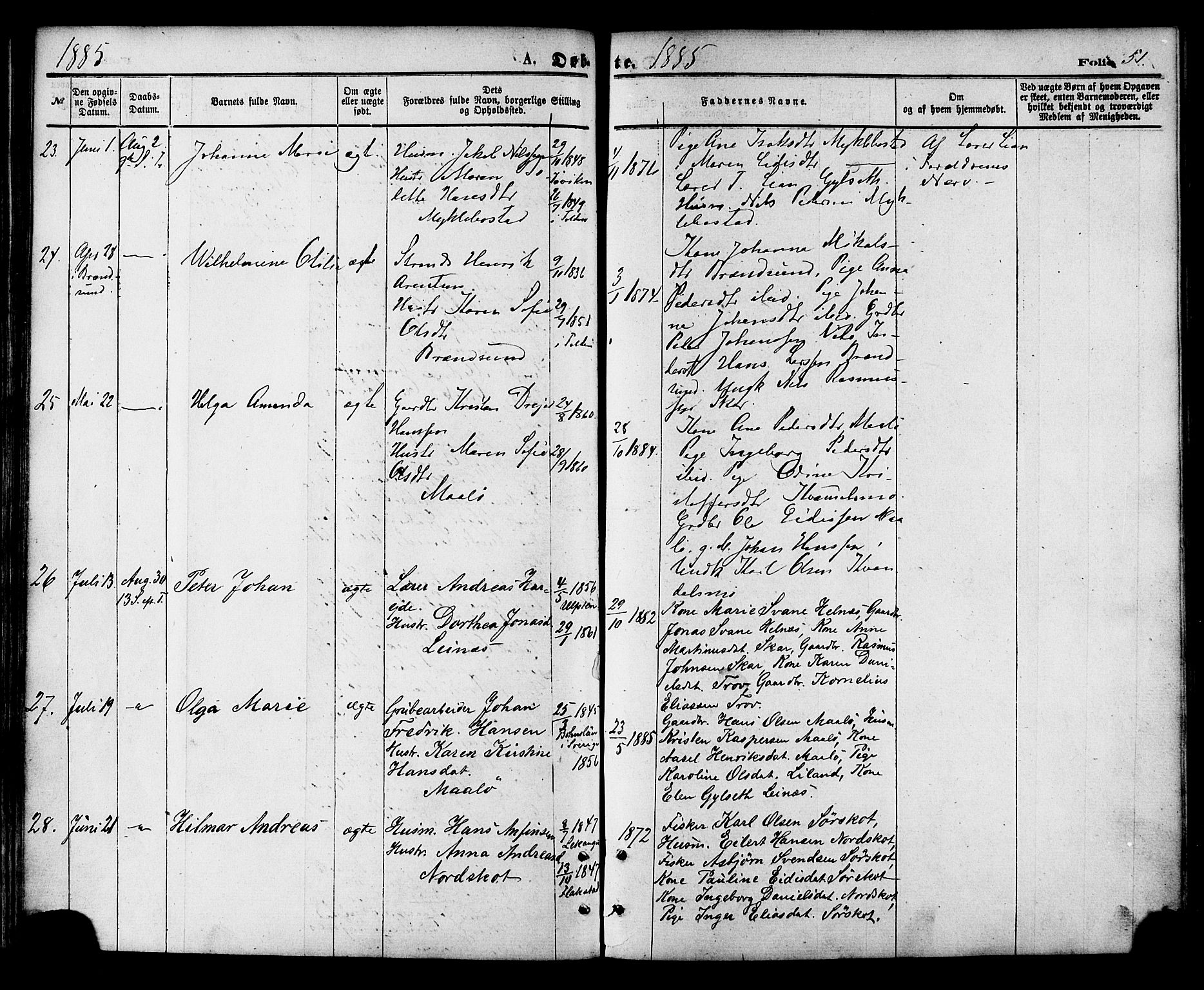 Ministerialprotokoller, klokkerbøker og fødselsregistre - Nordland, AV/SAT-A-1459/857/L0821: Ministerialbok nr. 857A01, 1875-1889, s. 51