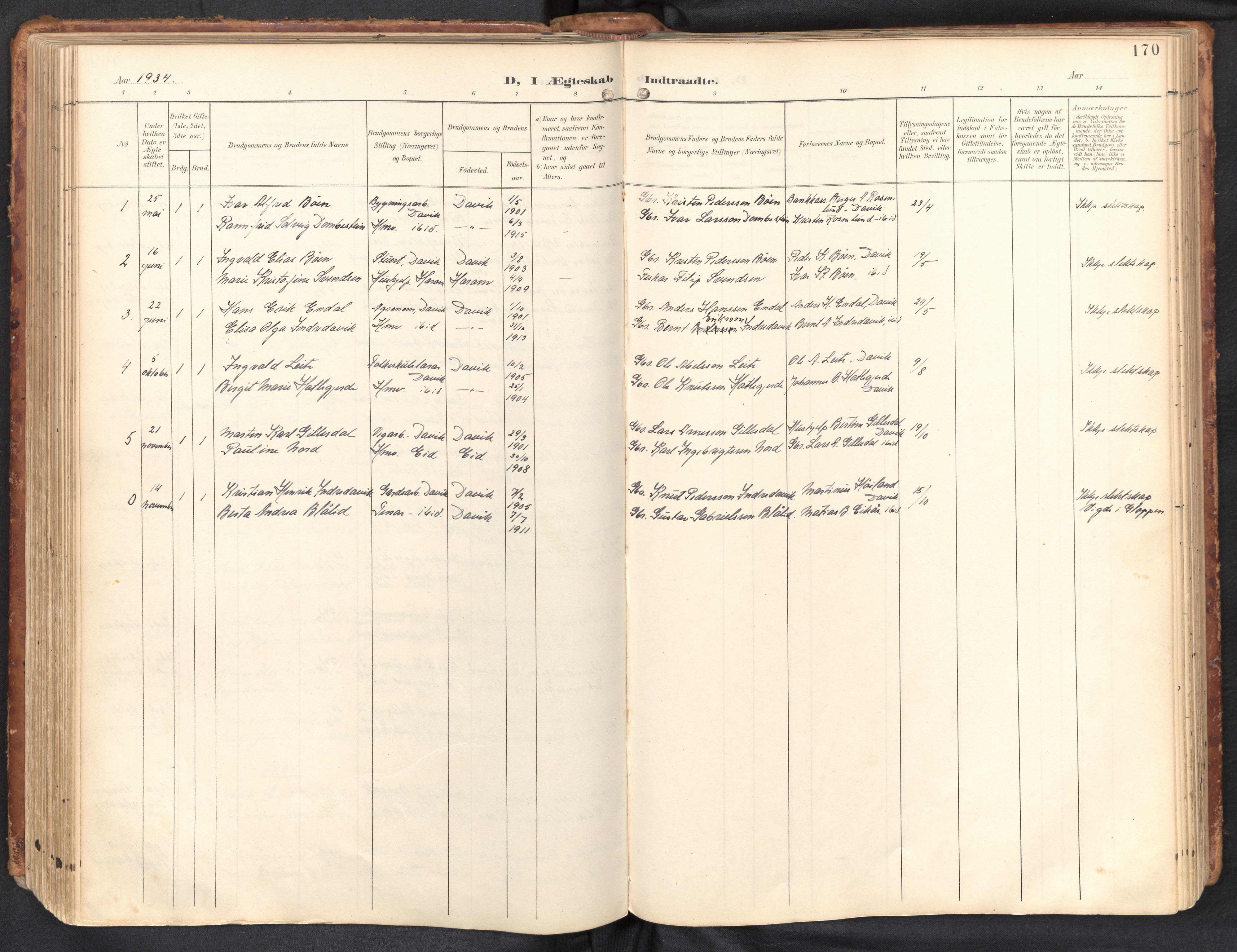 Davik sokneprestembete, AV/SAB-A-79701/H/Haa/Haab/L0002: Ministerialbok nr. B 2, 1901-1934, s. 170