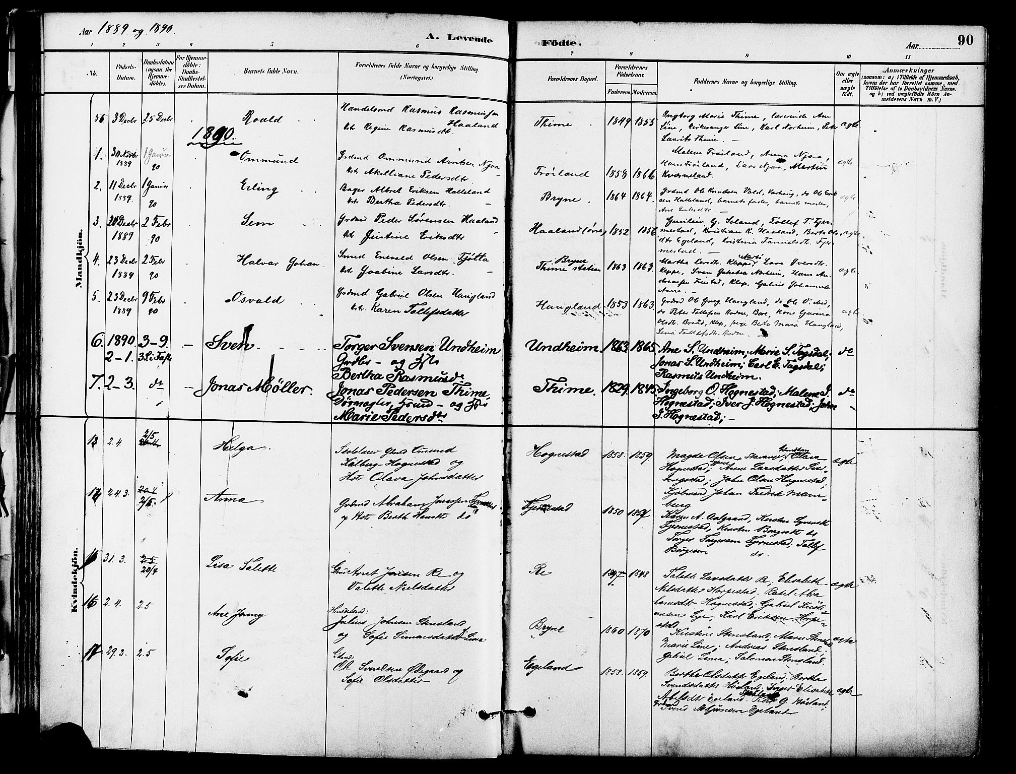 Lye sokneprestkontor, AV/SAST-A-101794/001/30BA/L0009: Ministerialbok nr. A 8, 1881-1892, s. 90
