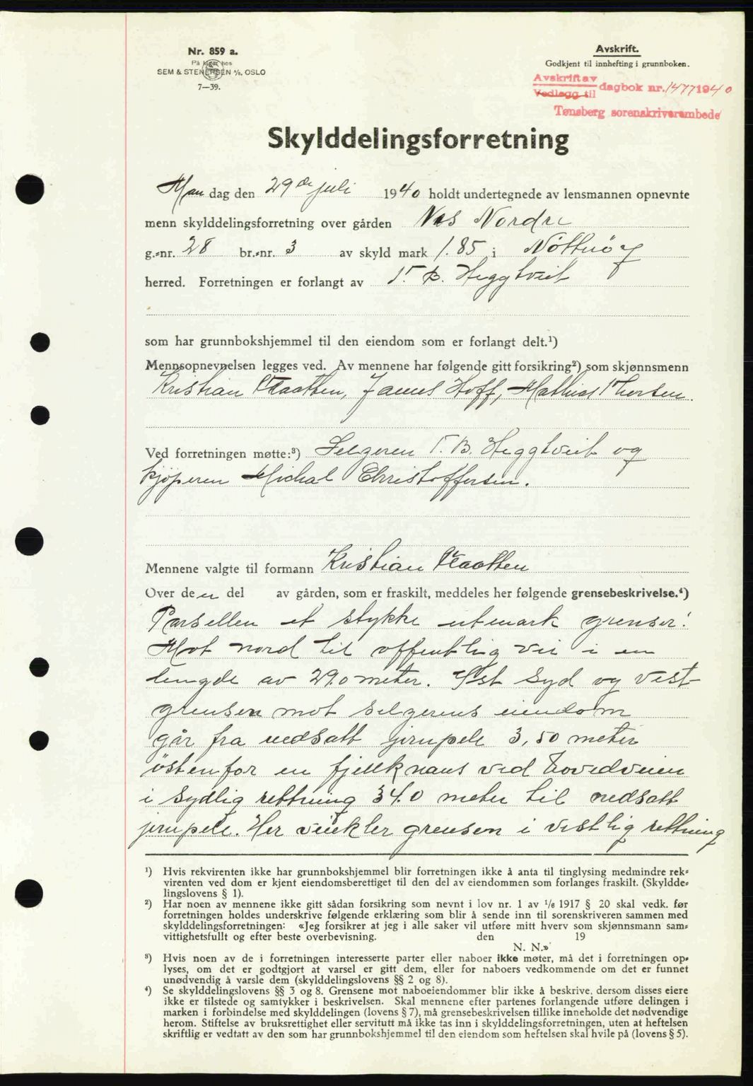 Tønsberg sorenskriveri, AV/SAKO-A-130/G/Ga/Gaa/L0009: Pantebok nr. A9, 1940-1941, Dagboknr: 1477/1940