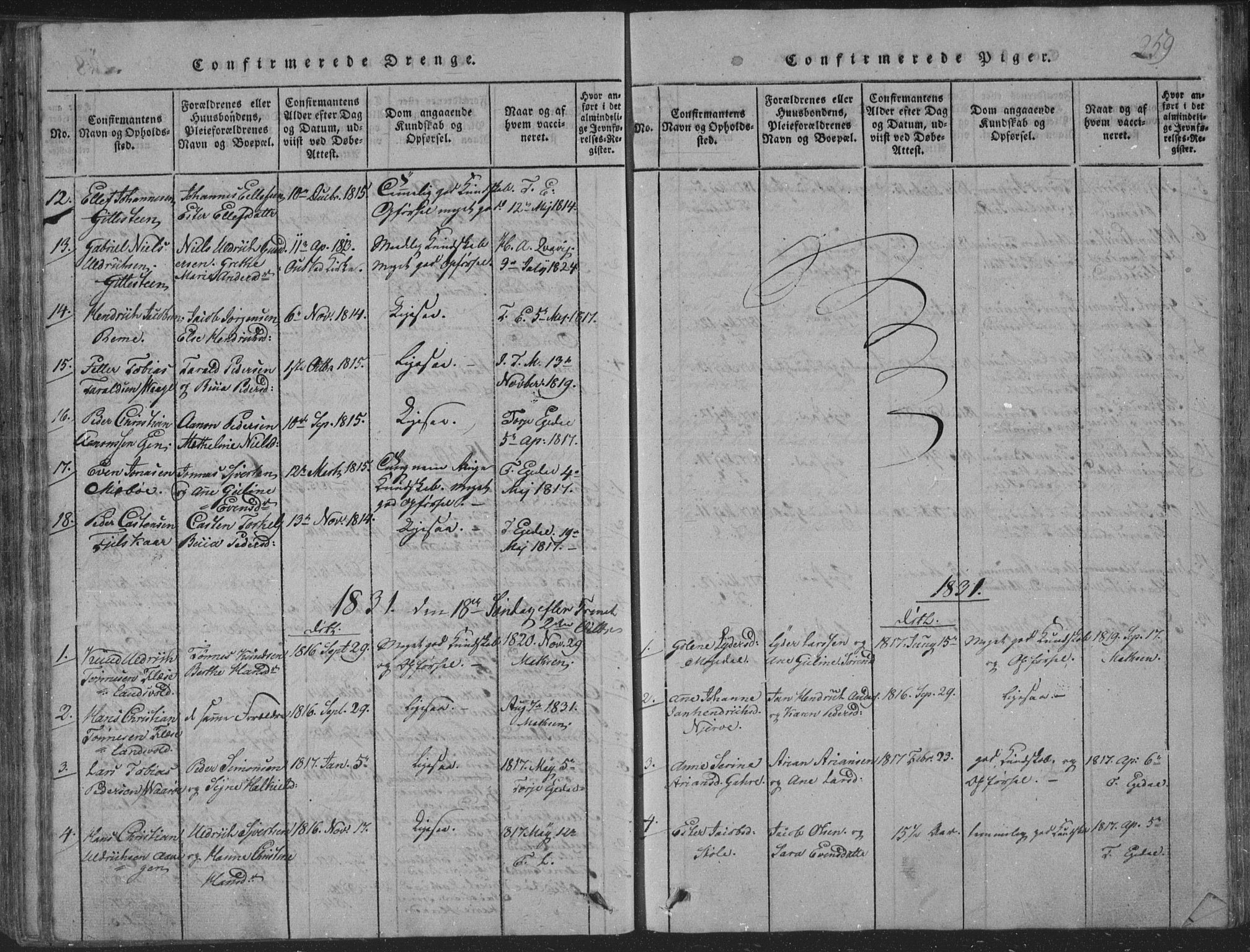 Sør-Audnedal sokneprestkontor, AV/SAK-1111-0039/F/Fb/Fba/L0001: Klokkerbok nr. B 1, 1815-1850, s. 259