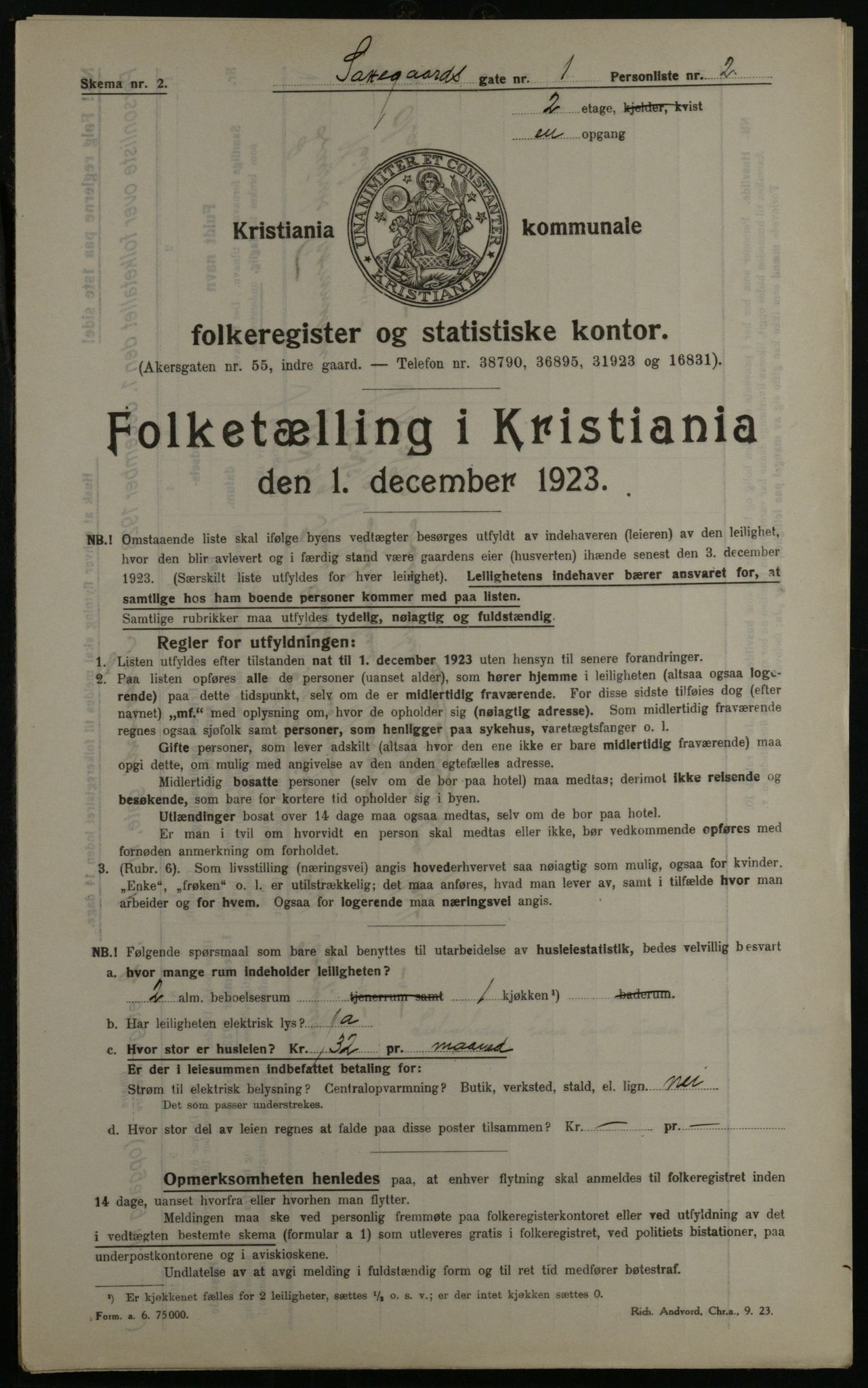 OBA, Kommunal folketelling 1.12.1923 for Kristiania, 1923, s. 99077