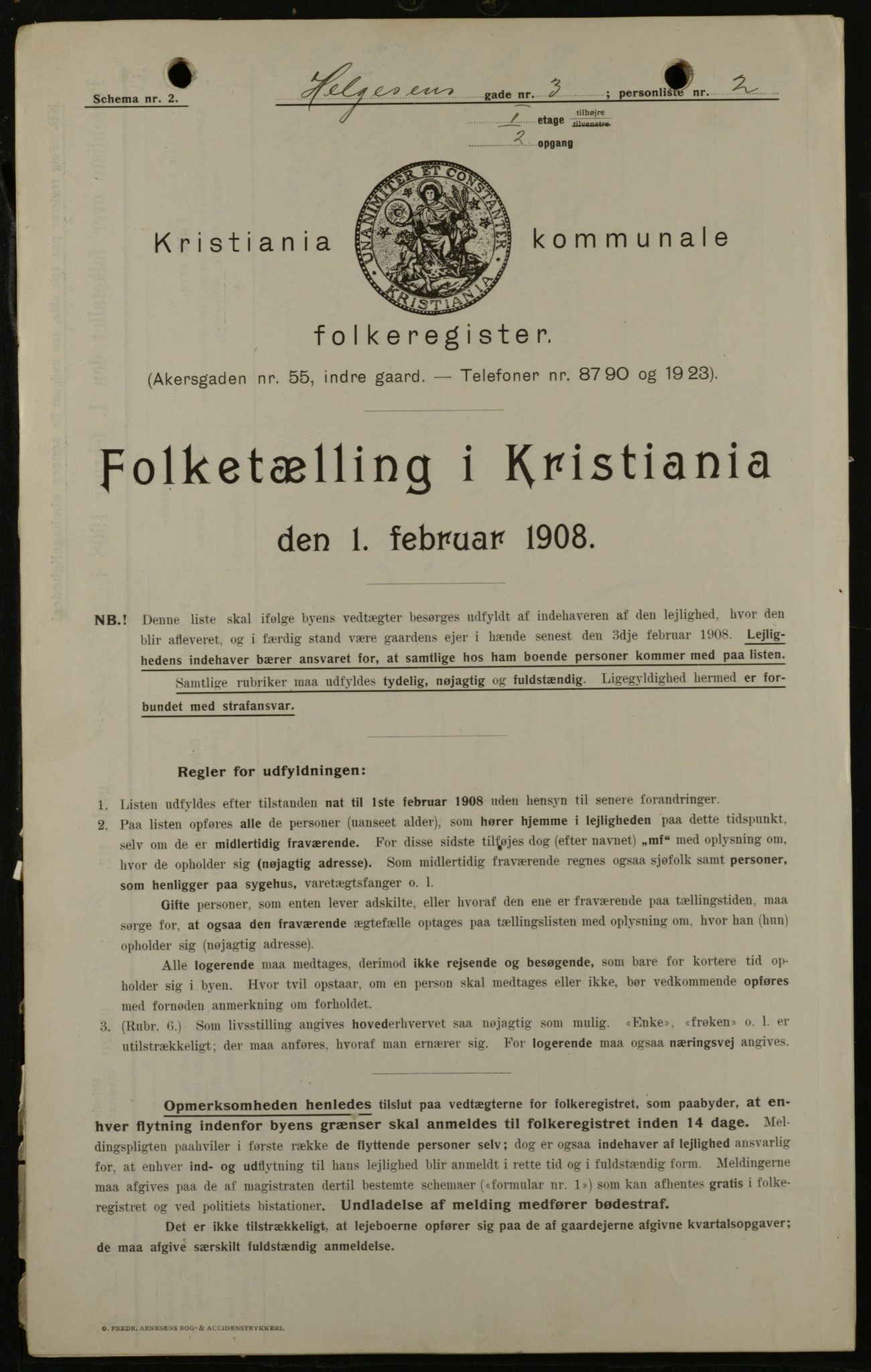 OBA, Kommunal folketelling 1.2.1908 for Kristiania kjøpstad, 1908, s. 33745