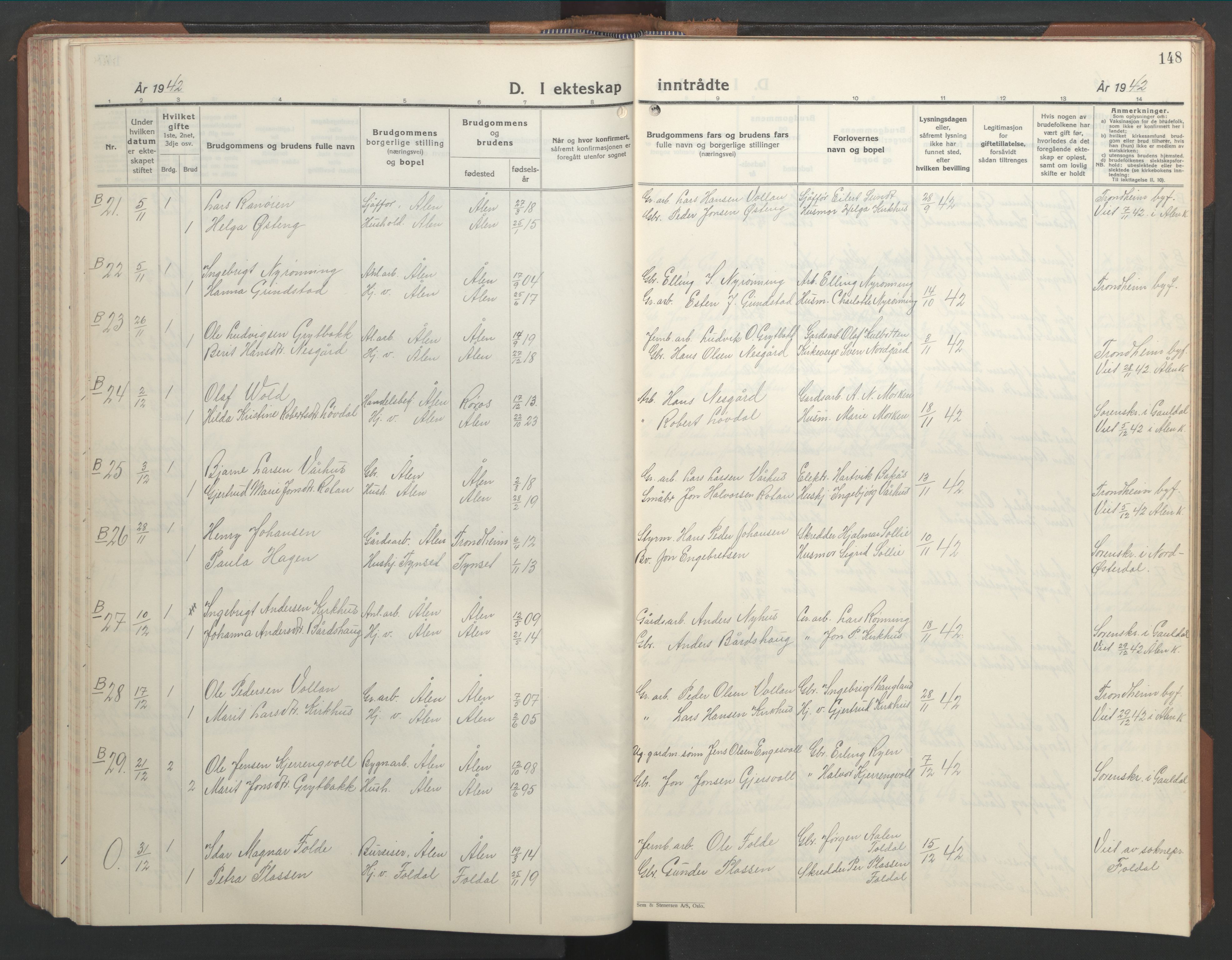 Ministerialprotokoller, klokkerbøker og fødselsregistre - Sør-Trøndelag, SAT/A-1456/686/L0986: Klokkerbok nr. 686C02, 1933-1950, s. 148