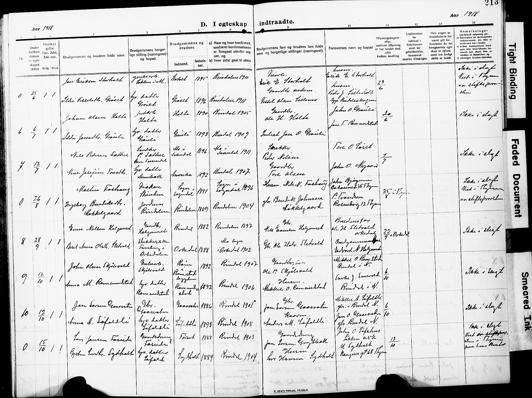 Ministerialprotokoller, klokkerbøker og fødselsregistre - Møre og Romsdal, AV/SAT-A-1454/598/L1079: Klokkerbok nr. 598C04, 1909-1927, s. 213