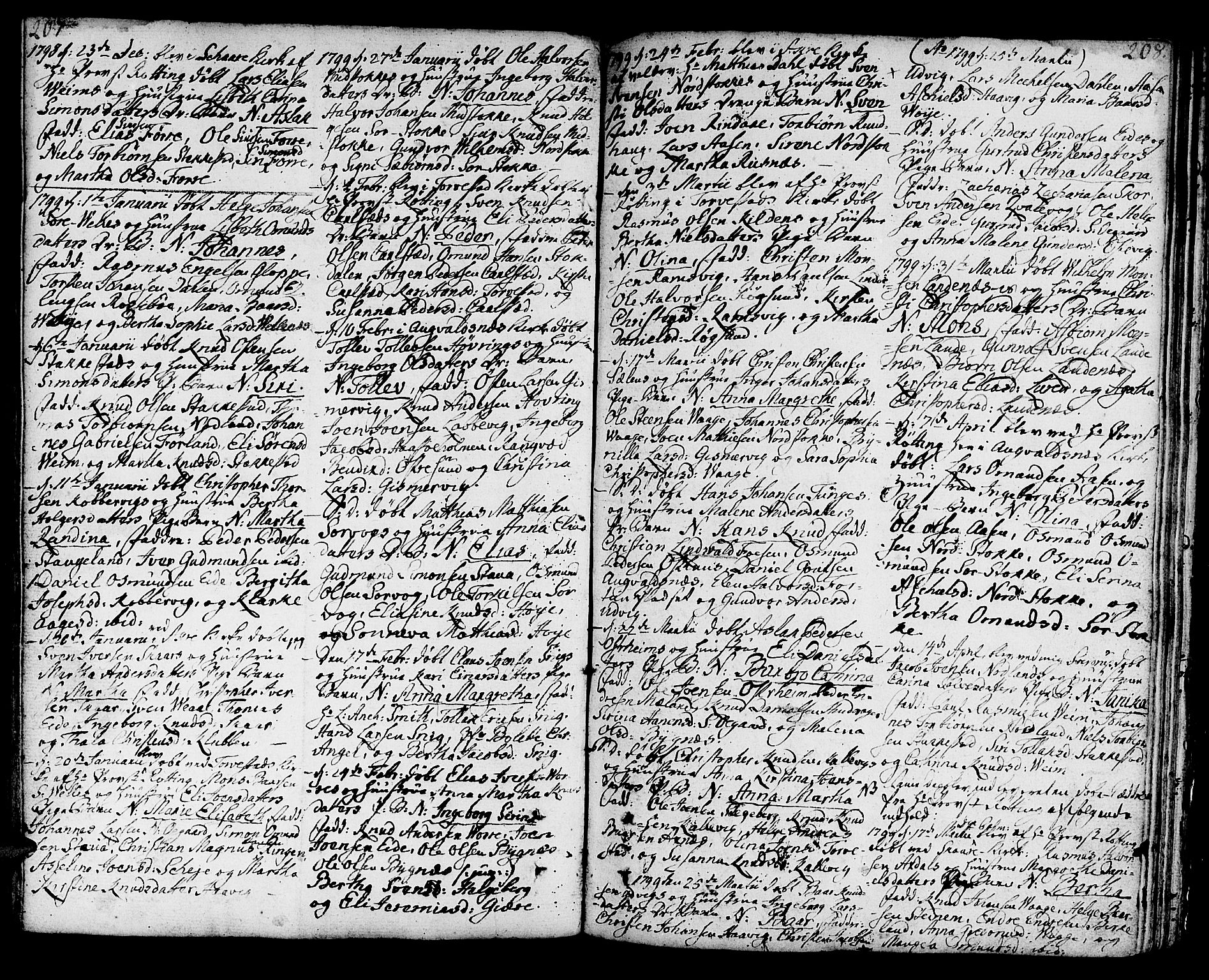 Avaldsnes sokneprestkontor, AV/SAST-A -101851/H/Ha/Haa/L0002: Ministerialbok nr. A 2, 1765-1800, s. 207-208