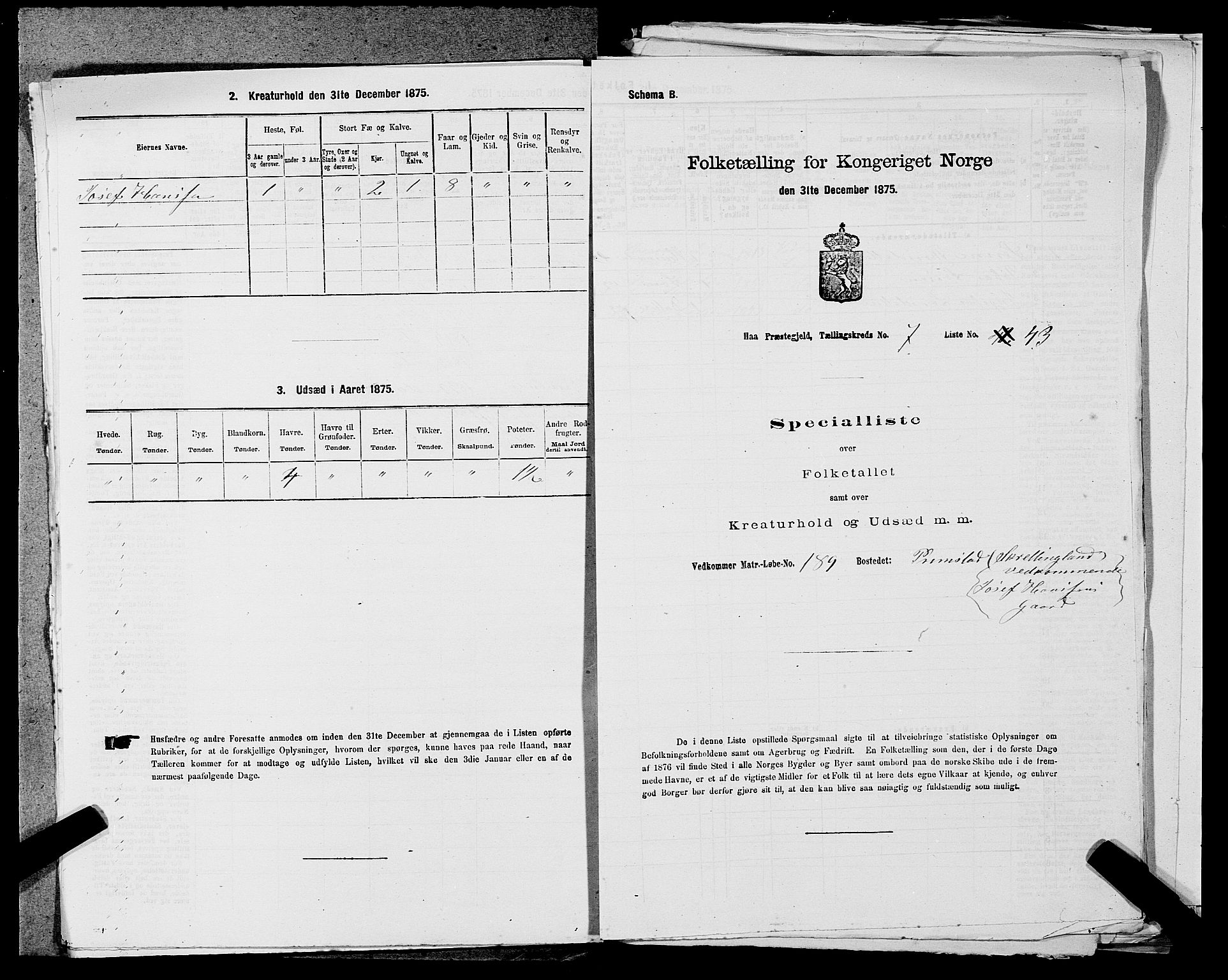 SAST, Folketelling 1875 for 1119P Hå prestegjeld, 1875, s. 811