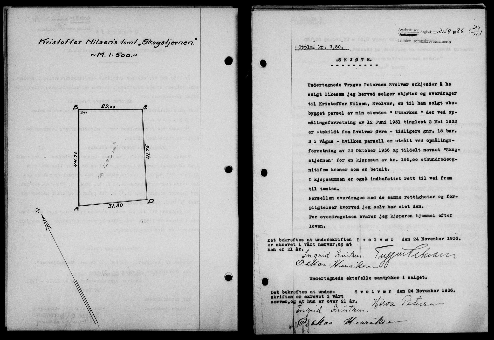 Lofoten sorenskriveri, SAT/A-0017/1/2/2C/L0001a: Pantebok nr. 1a, 1936-1937, Dagboknr: 2159/1936