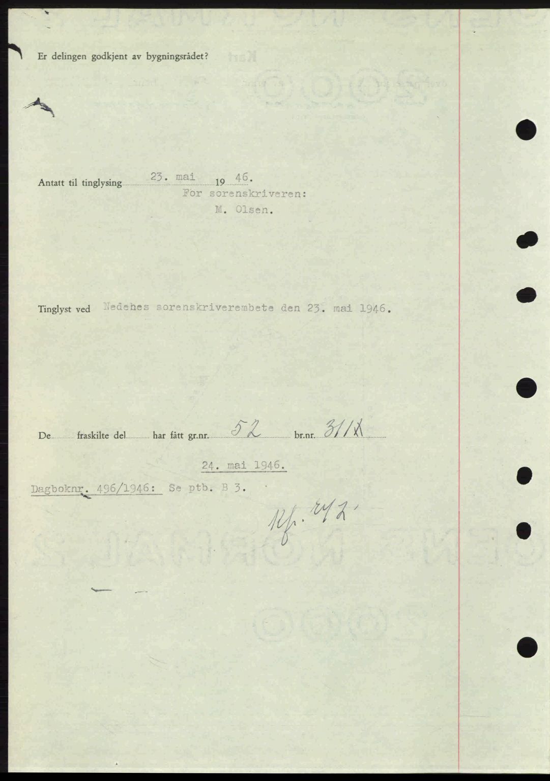 Nedenes sorenskriveri, SAK/1221-0006/G/Gb/Gba/L0054: Pantebok nr. A6c, 1946-1946, Dagboknr: 495/1946