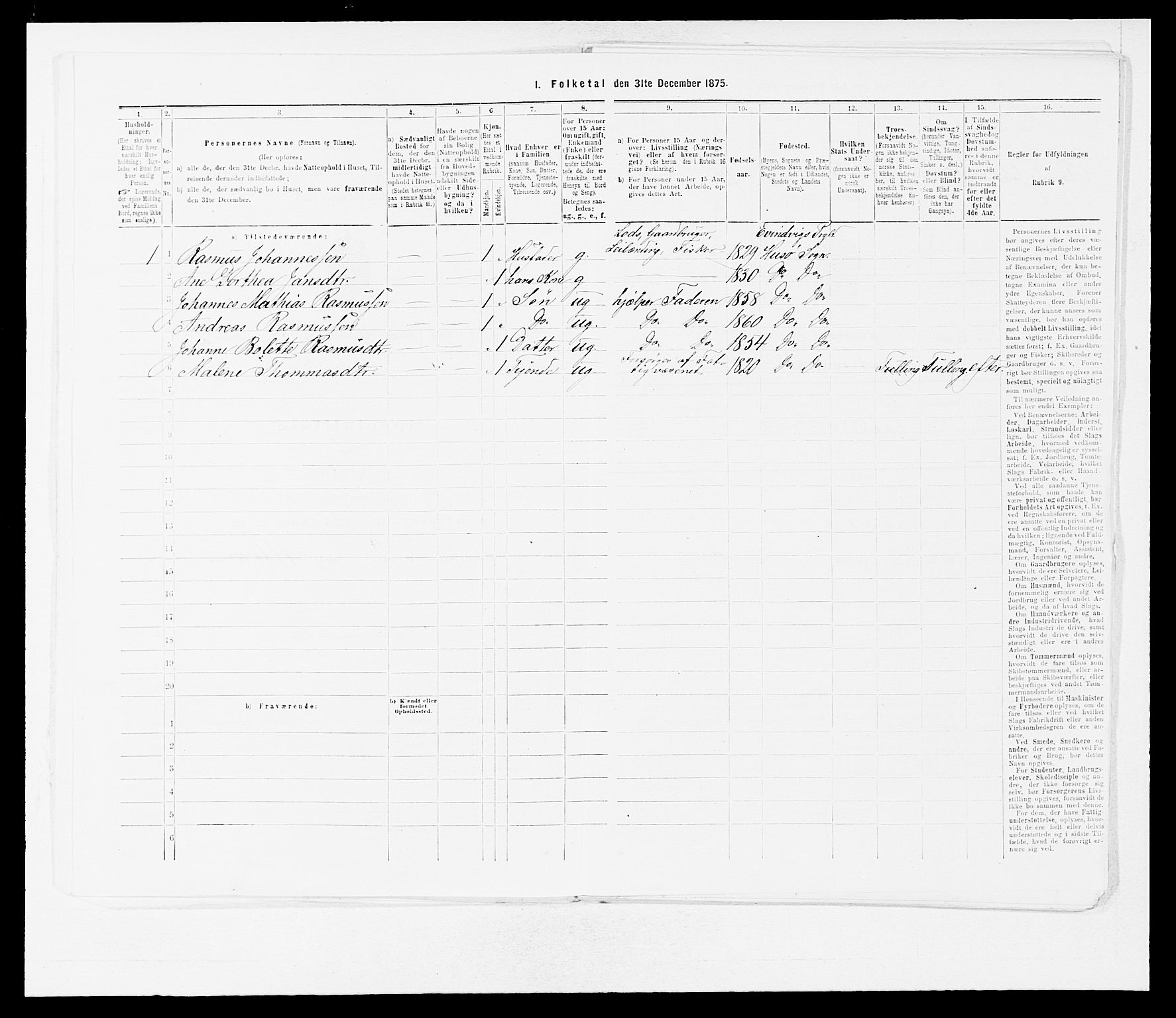 SAB, Folketelling 1875 for 1411P Eivindvik prestegjeld, 1875, s. 965