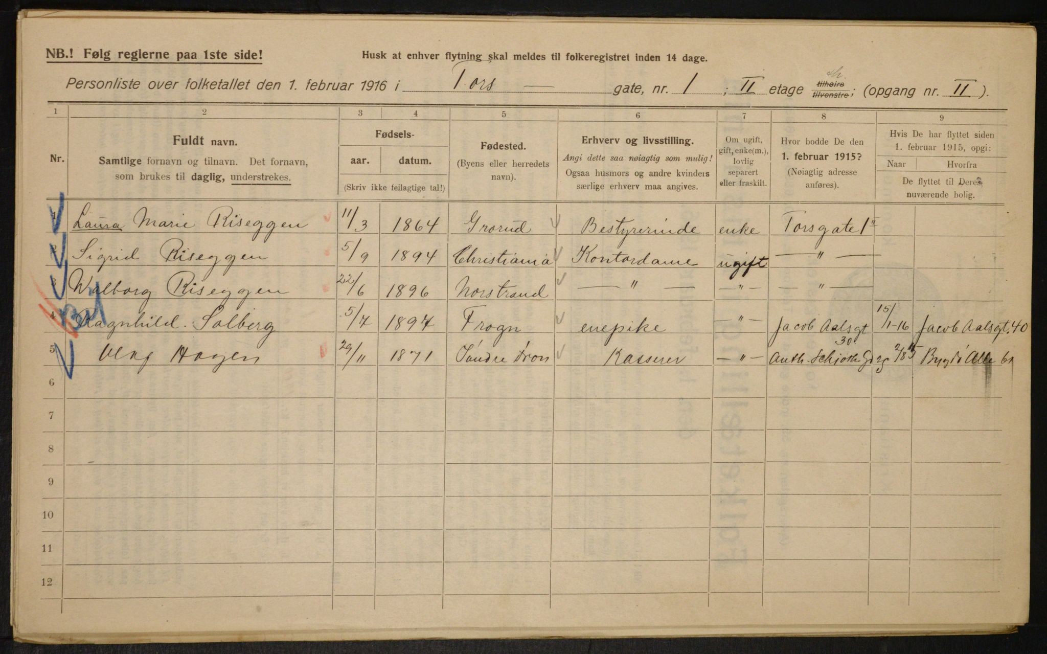 OBA, Kommunal folketelling 1.2.1916 for Kristiania, 1916, s. 117515